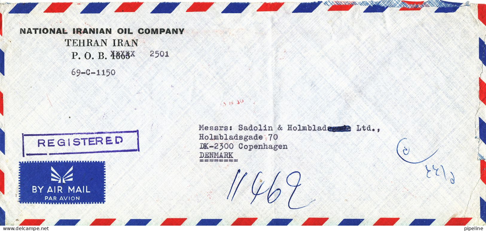 Iran Registered Air Mail Cover With Stamp And Meter Cancel Sent To Denmark 12-3-1970 - Iran