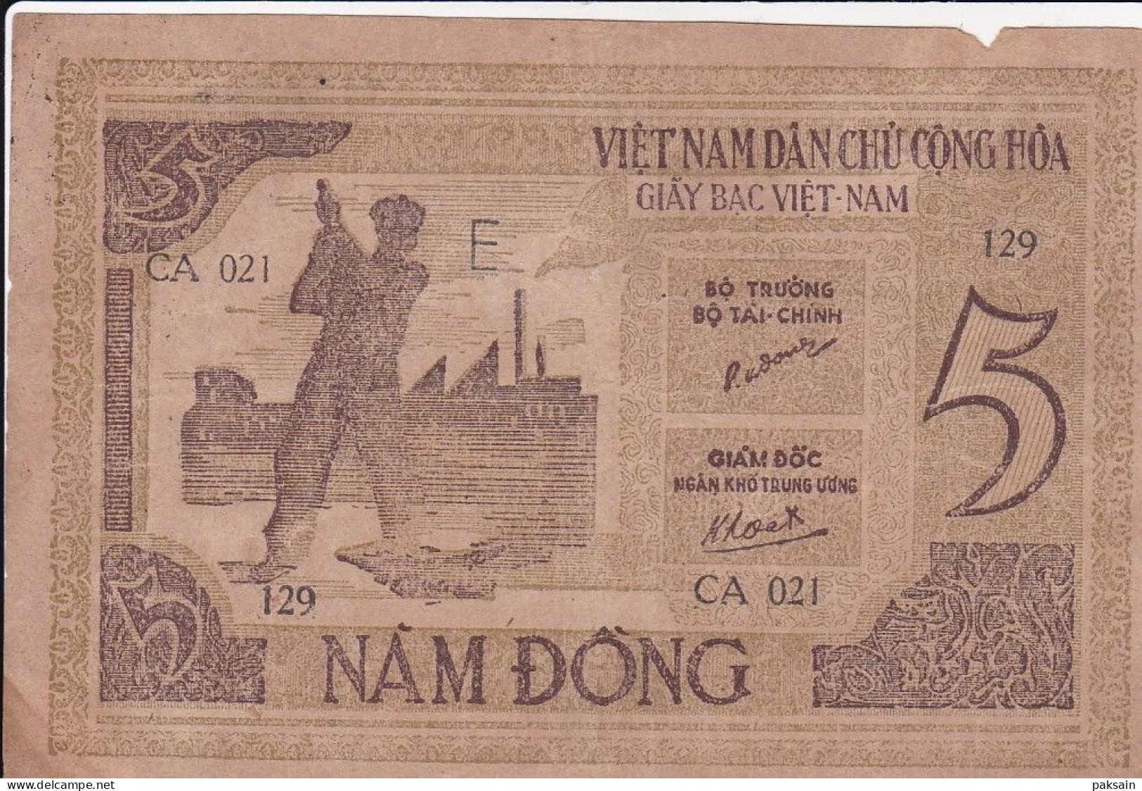 RARE Billet Giay Bac Nam Dong VIET-NAM 5 Dong 1946 Ho Chi Minh Vietnam Indochine - Viêt-Nam