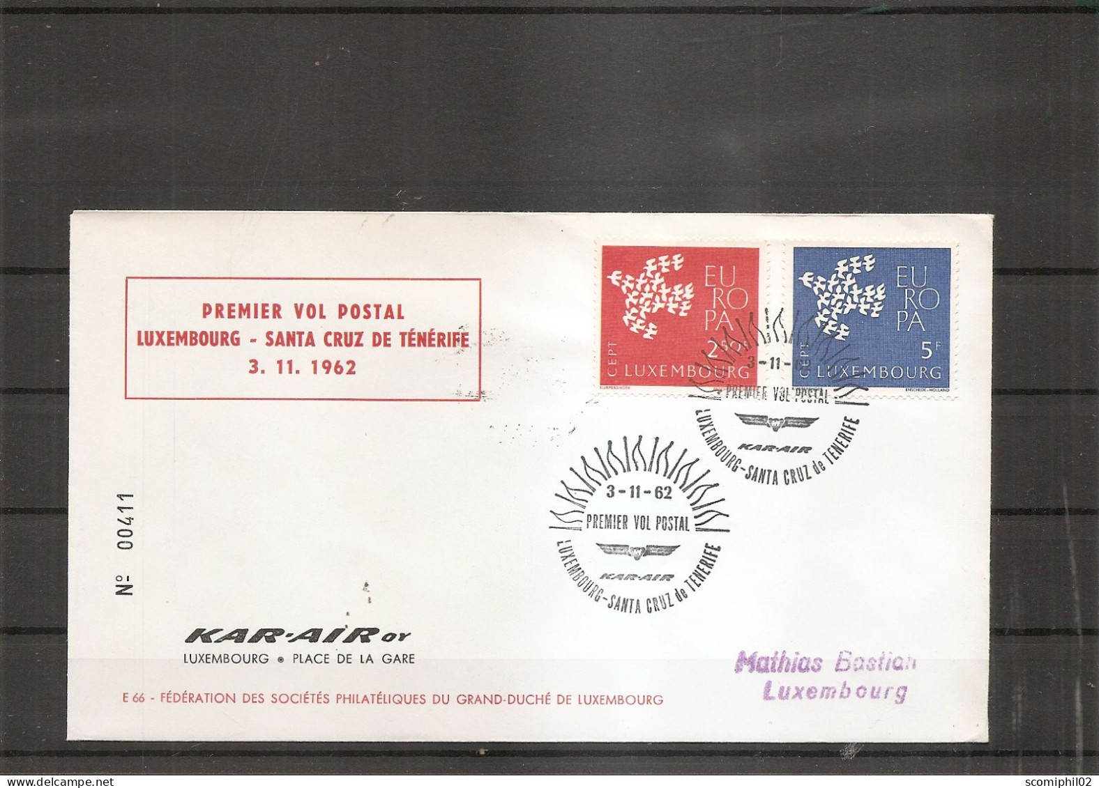 Luxembourg - Aérophilatélie ( Premier Vol Luxembourg - SantaCruz De Tenerife De 1962 à Voir) - Brieven En Documenten