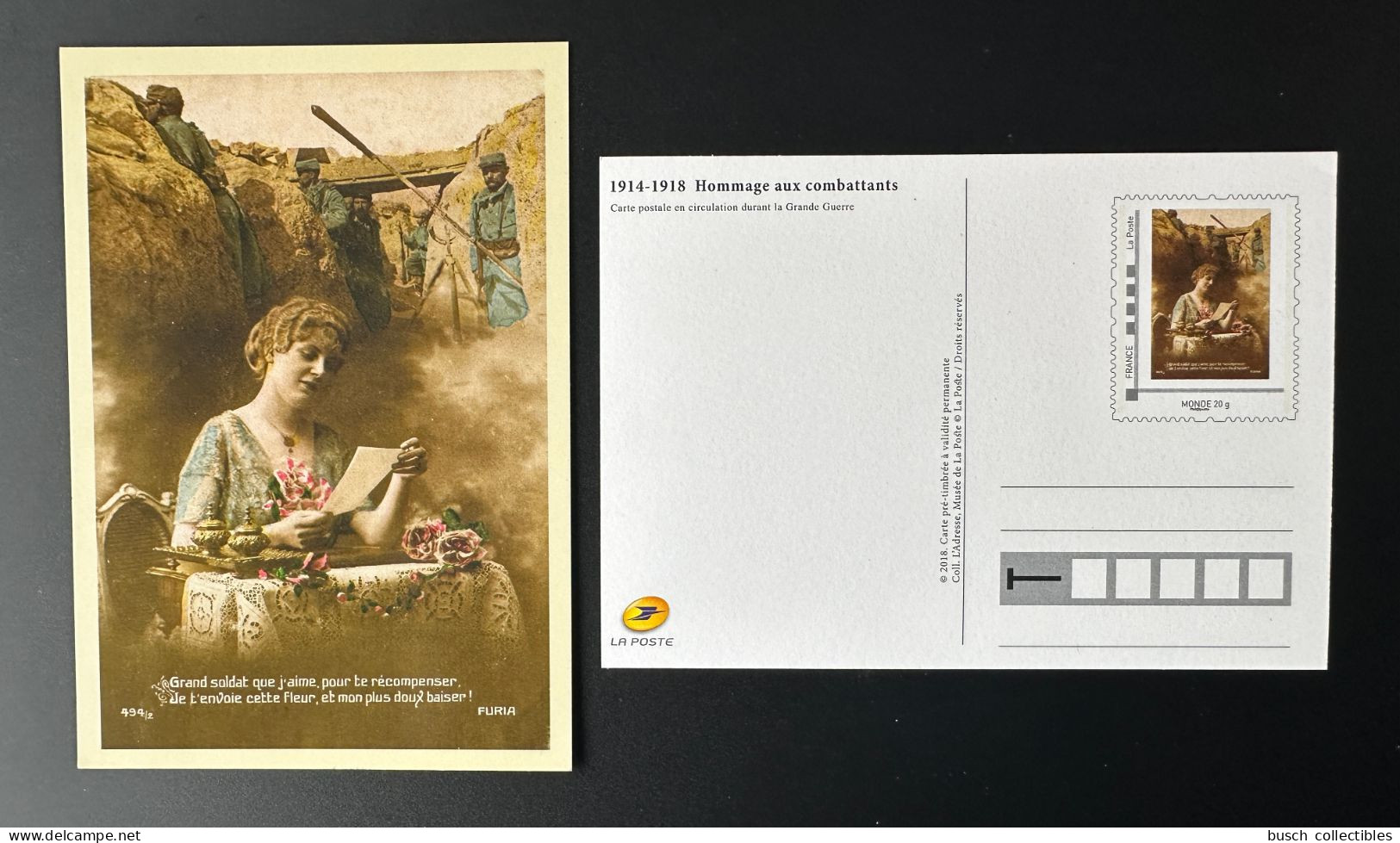 France 2018 Stationery Carte Postale Entier Ganzsache Hommage Aux Combattants 1914 1918 WWI Guerre Mondiale Weltkrieg - Pseudo-interi Di Produzione Ufficiale