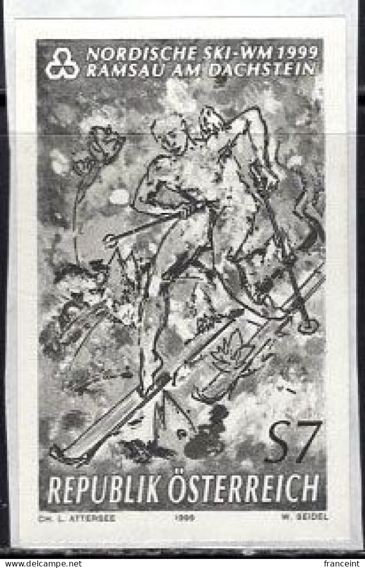 AUSTRIA(1999) Downhill Skier. Black Print. Nordic Skiing World Championships. Scott No 1776. - Proeven & Herdruk