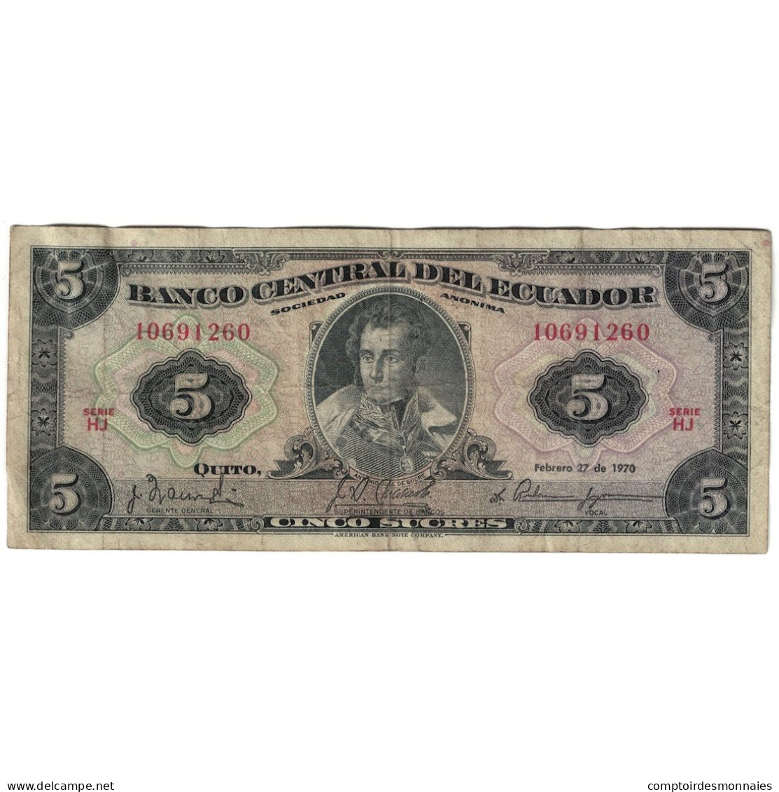 Billet, Équateur, 5 Sucres, 1970, 1970-02-27, KM:100d, TB+ - Equateur