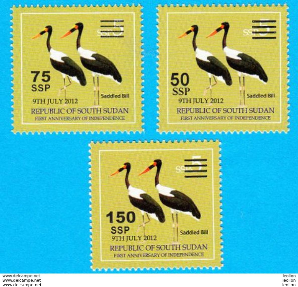 SOUTH SUDAN Surcharged Overprints On 5 SSP Birds Stamps Of The 2nd Set SOUDAN Du Sud Südsudan - Südsudan