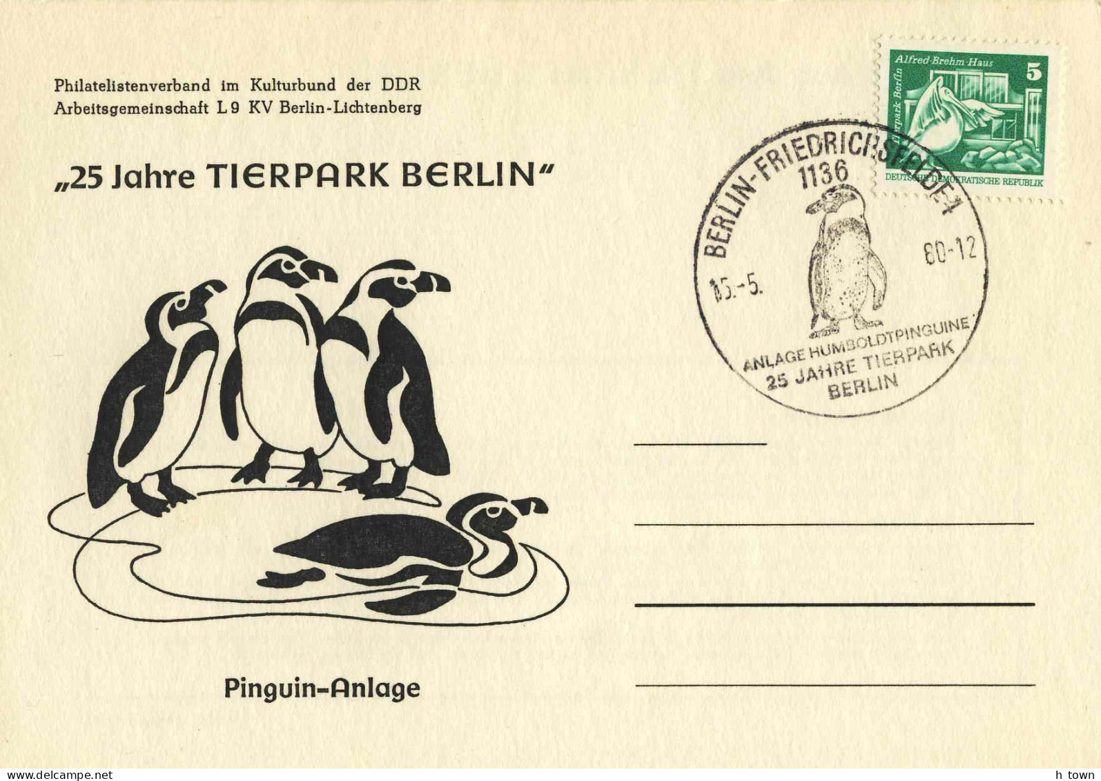 930  Manchot Pingouin, Zoo: Oblit. Temp. D'Allemagne, 1980 - Penguin, Berlin Zoo Pictorial Cancel From Germany (East) - Pinguine