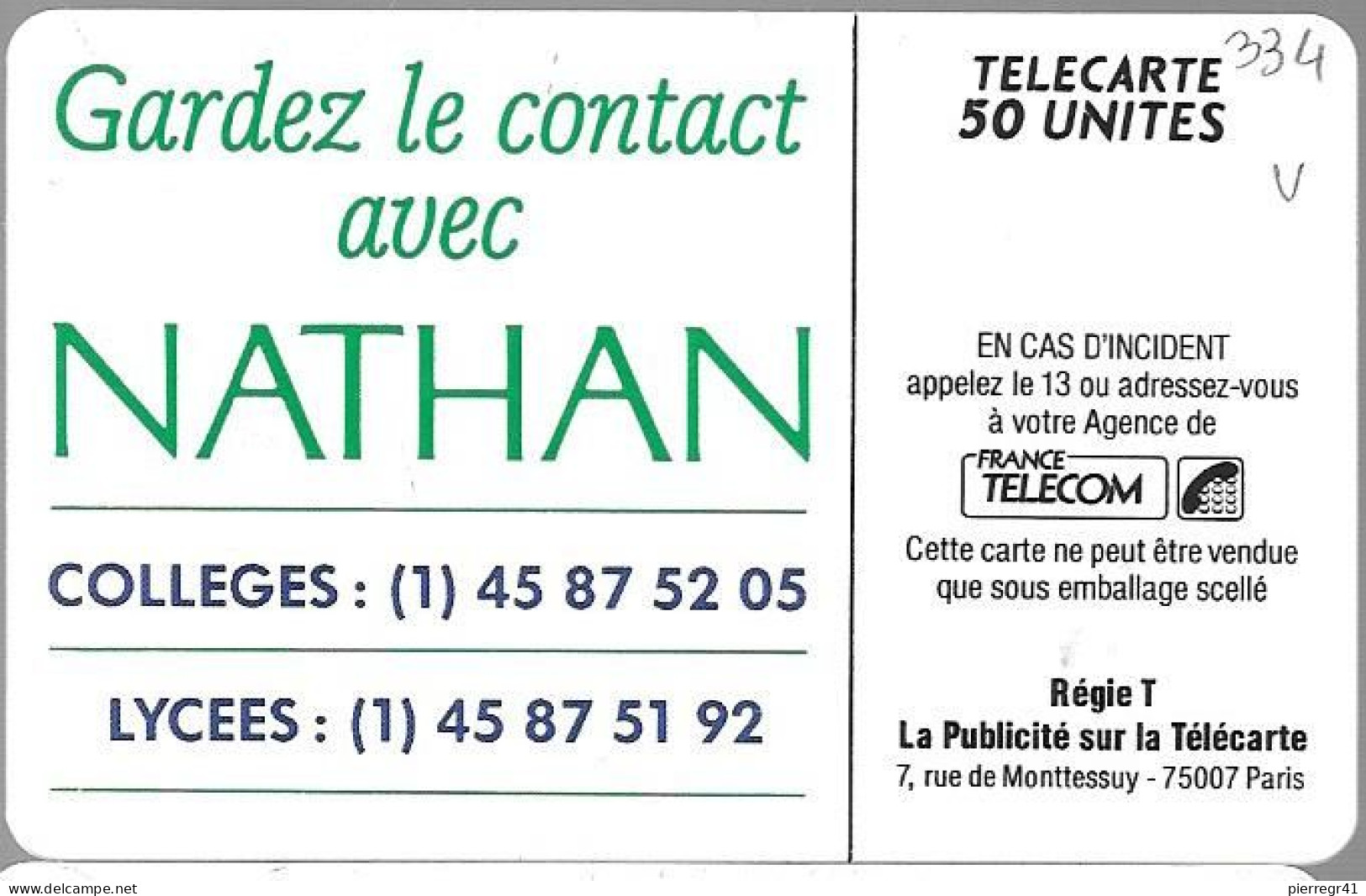 CARTE-PRIVEE-50U-SO2-D334-NATHAN-JeuxV° N°2880-R°Mat-Utilisé-TBE - Privat