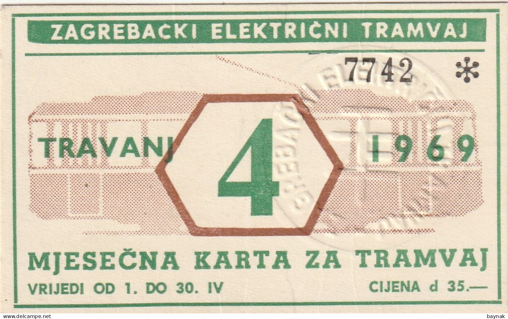 CROATIA  -   LOT  --  2 X    MJESECNA KARTA  ZAGREBACKI ELEKTRICNI TRAMVAJ   --  Mart / April 1969 - Sin Clasificación