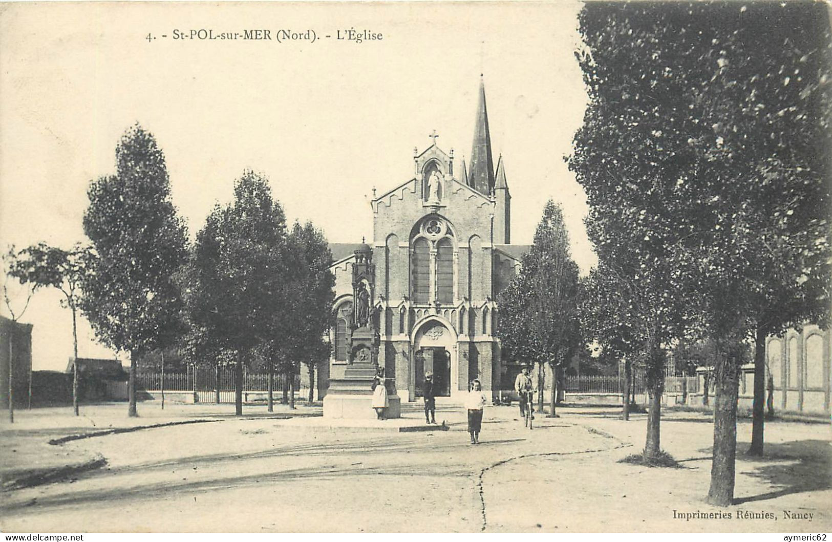 59 SAINT POL SUR MER, L'église, Animée 1906 - Saint Pol Sur Mer