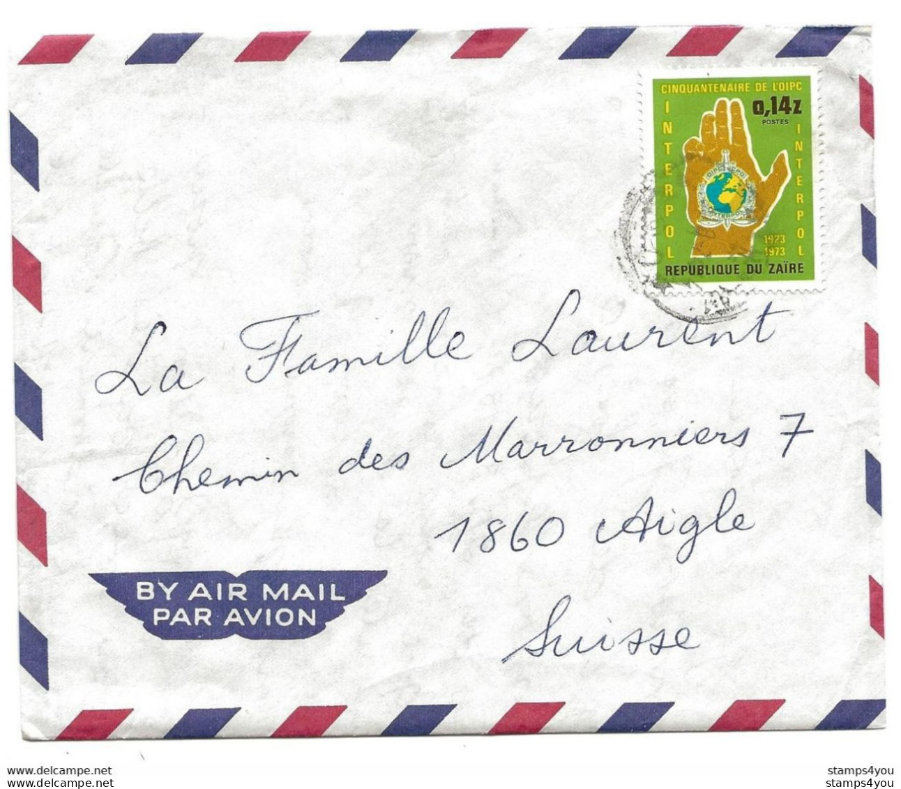 281 - 19 - Enveloppe Envoyée Du Zaire En Suisse - Other & Unclassified