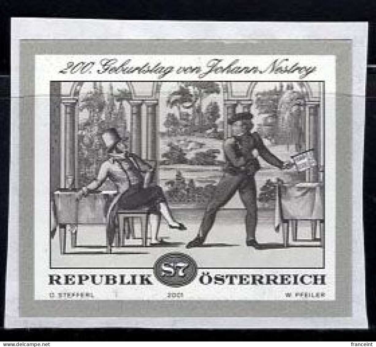 AUSTRIA(2001) Johann Nestroy. Black Print. Scott No 1853. - Ensayos & Reimpresiones