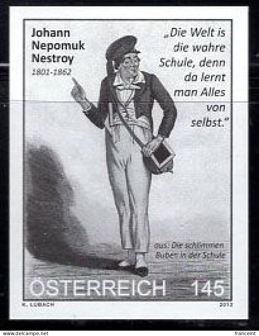 AUSTRIA(2012) Johann Nepomuk Nestroy. Black Print. 19th Century Playwright, Satirist, Singer And Comedian. - Ensayos & Reimpresiones