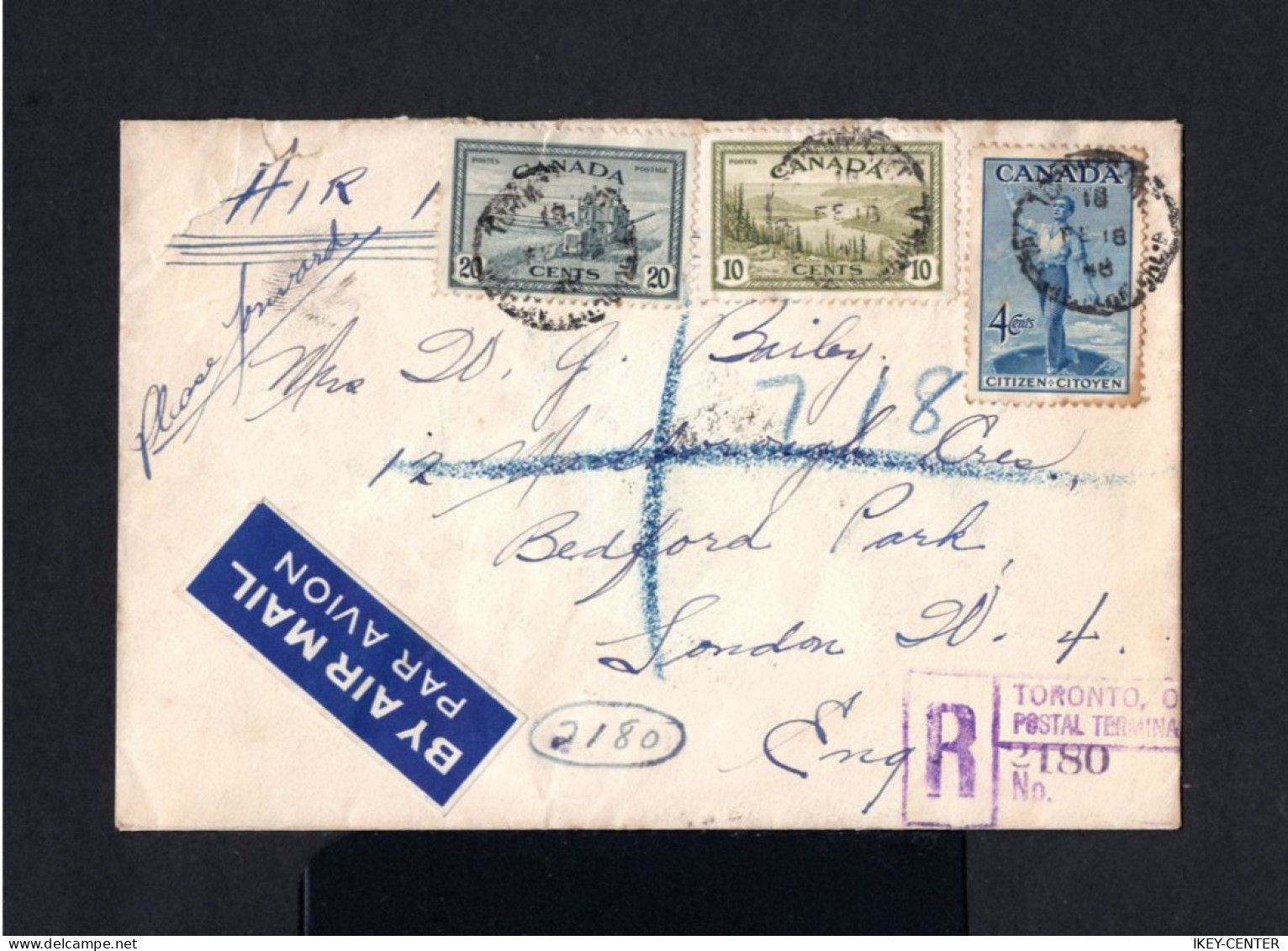 8246-CANADA-AIRMAIL REGISTERED COVER TORONTO To LONDON (england) 1948.WWII.busta.Enveloppe RECOMMANDE.BRIEF. - Lettres & Documents
