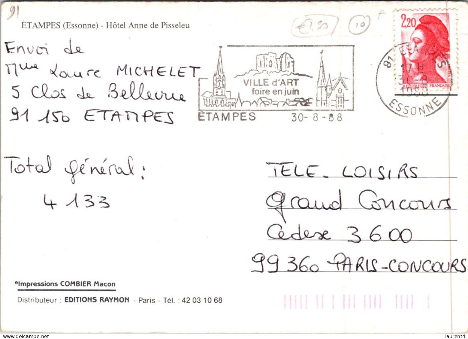 19-12-2023 (2 W 33) France - Hotel Anne De Pisselei (à Etampes) - Hotels & Restaurants