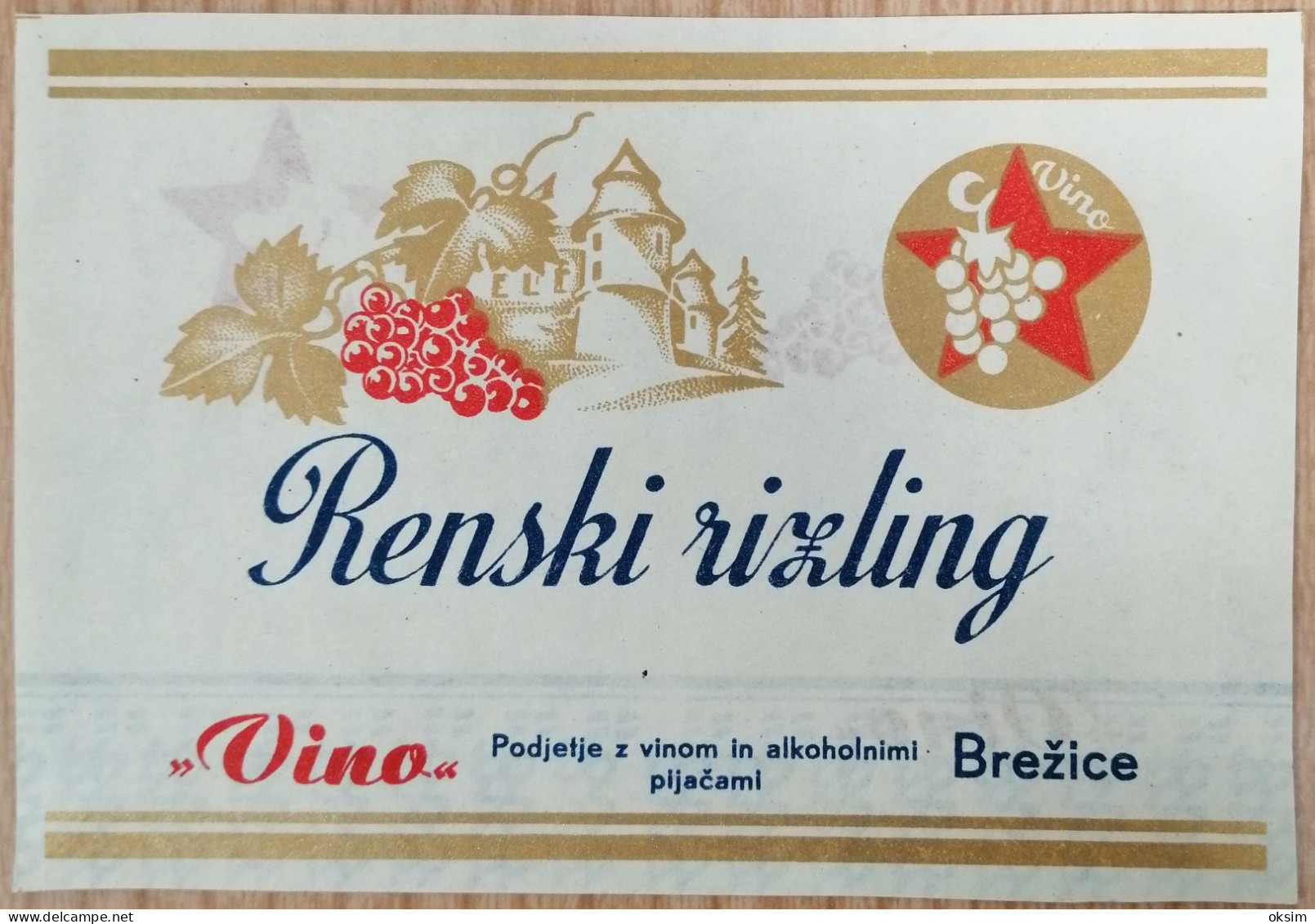 Renski Rizling-Riesling Label-Etikett, Slovenija, Brežice, Cca 12.5x8.5 Cm - Vino Bianco