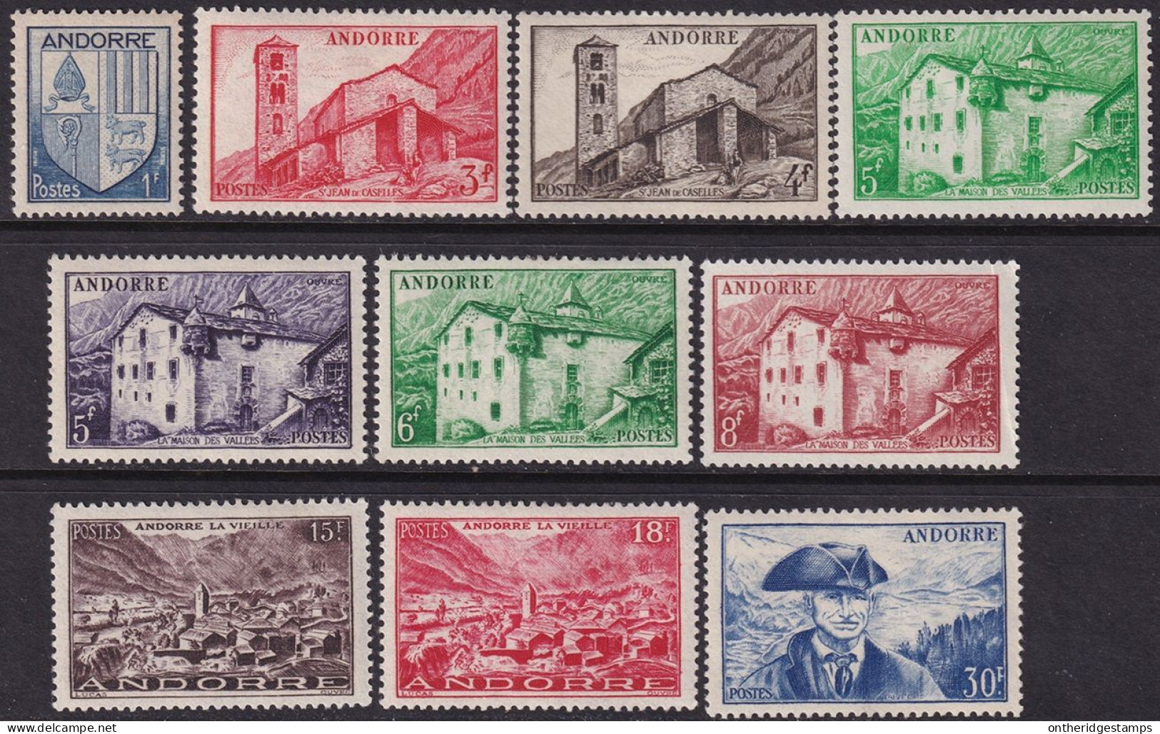 Andorra French 1949 Sc 114-23 Andorre Set MH* - Neufs