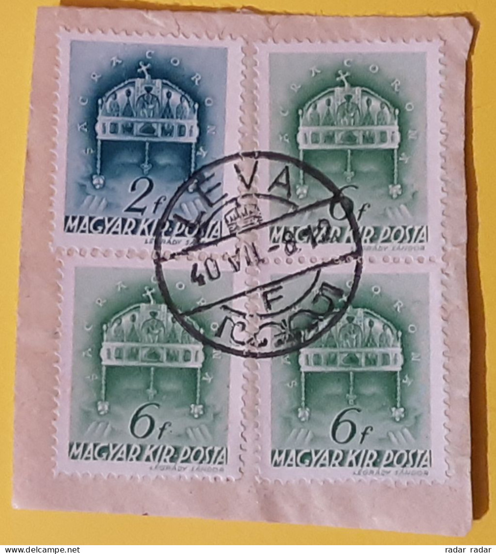 1940 Hungary LEVA Slovakia LEVICE Beautiful Postmark On A Piece With Four Stamps St Stephen's Crown - Postmark Collection