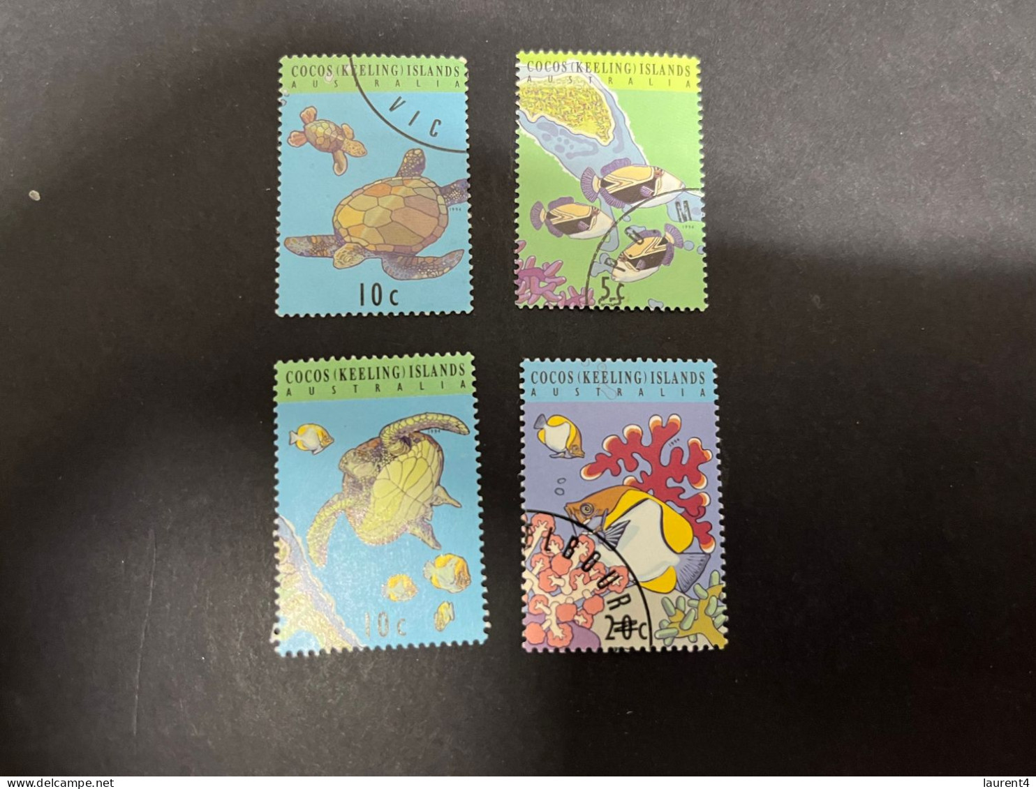 (stamp 19-12-2023) Australia Cocos (Keeling) Islands - 4 Used Stamps (undr The Sea - Turtle, Fish Etc) - Cocos (Keeling) Islands