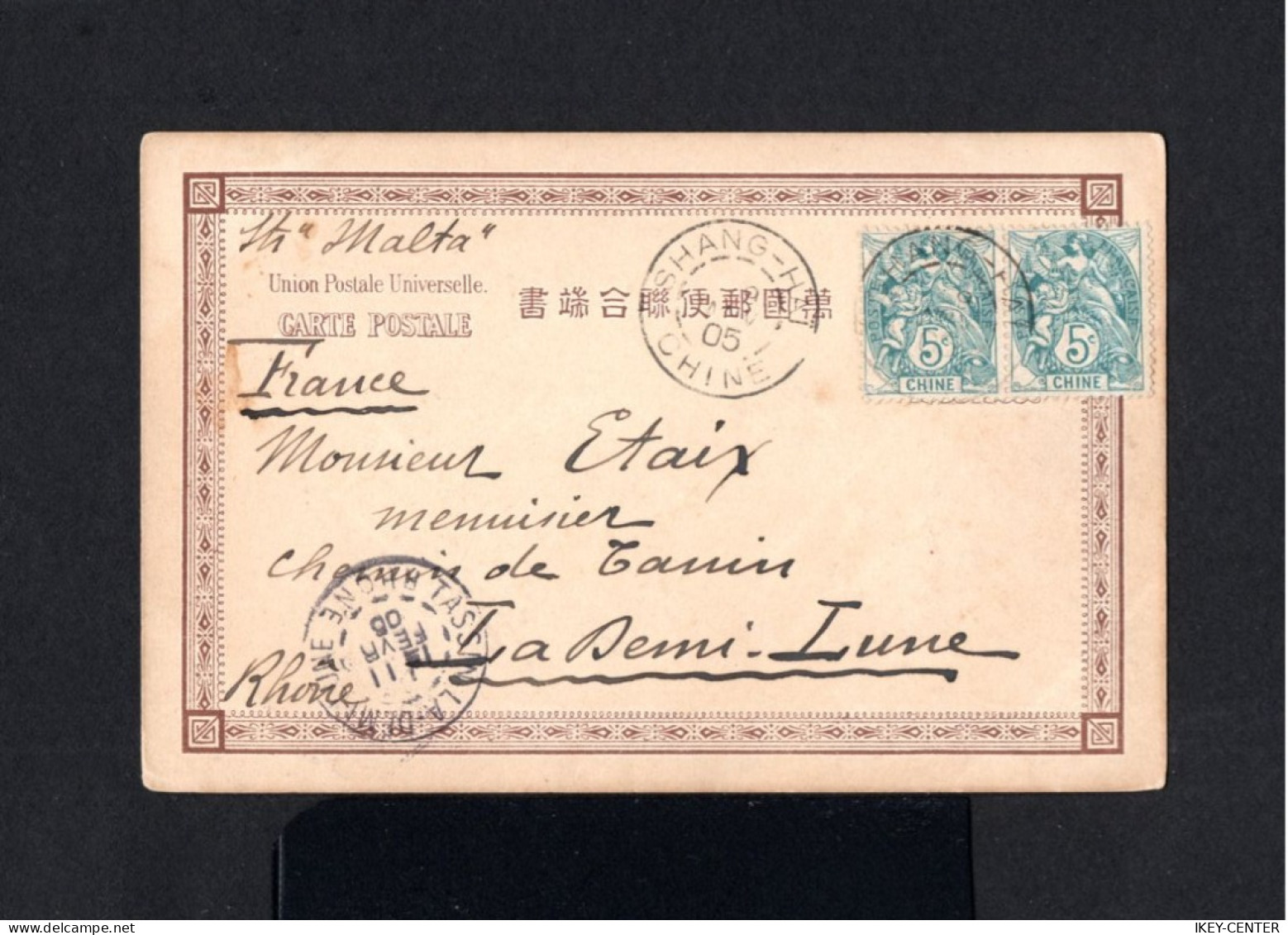 K690-CHINA-Chine-FRENCH Occupation.OLD POSTCARD SHANGHAI To LA DEMI-LUNE (france) 1905.Carte Postale.POSTKARTE. - Storia Postale