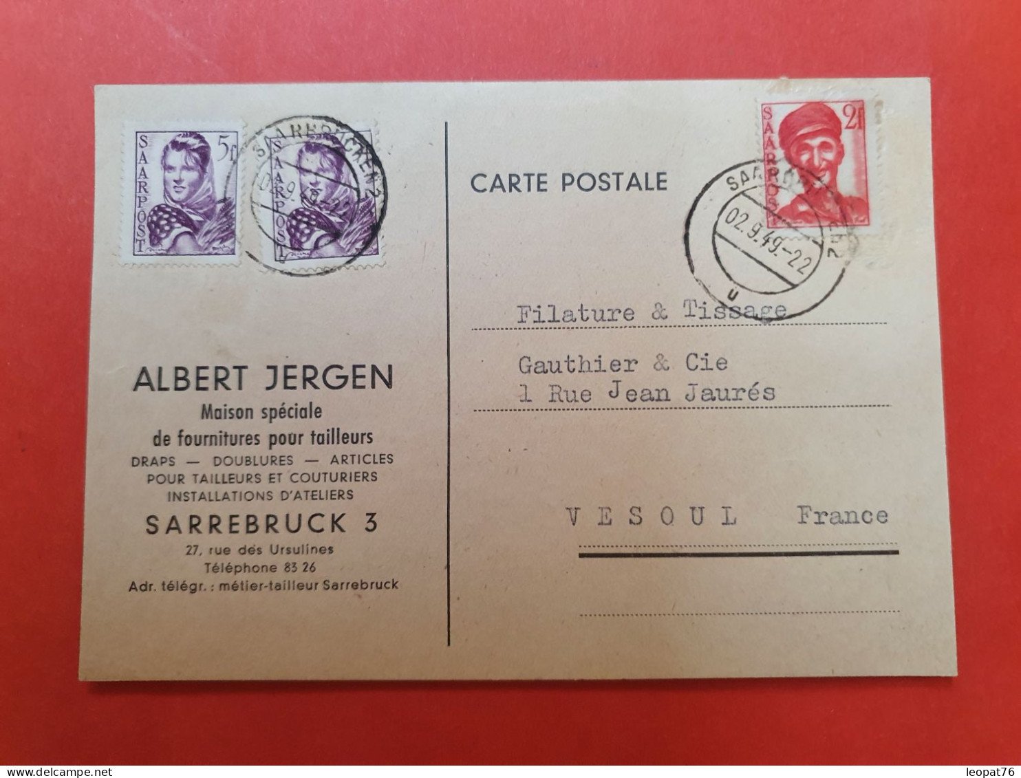 Sarre - Carte Commerciale De Saarbrücken Pour La France En 1949 - D 147 - Cartas & Documentos