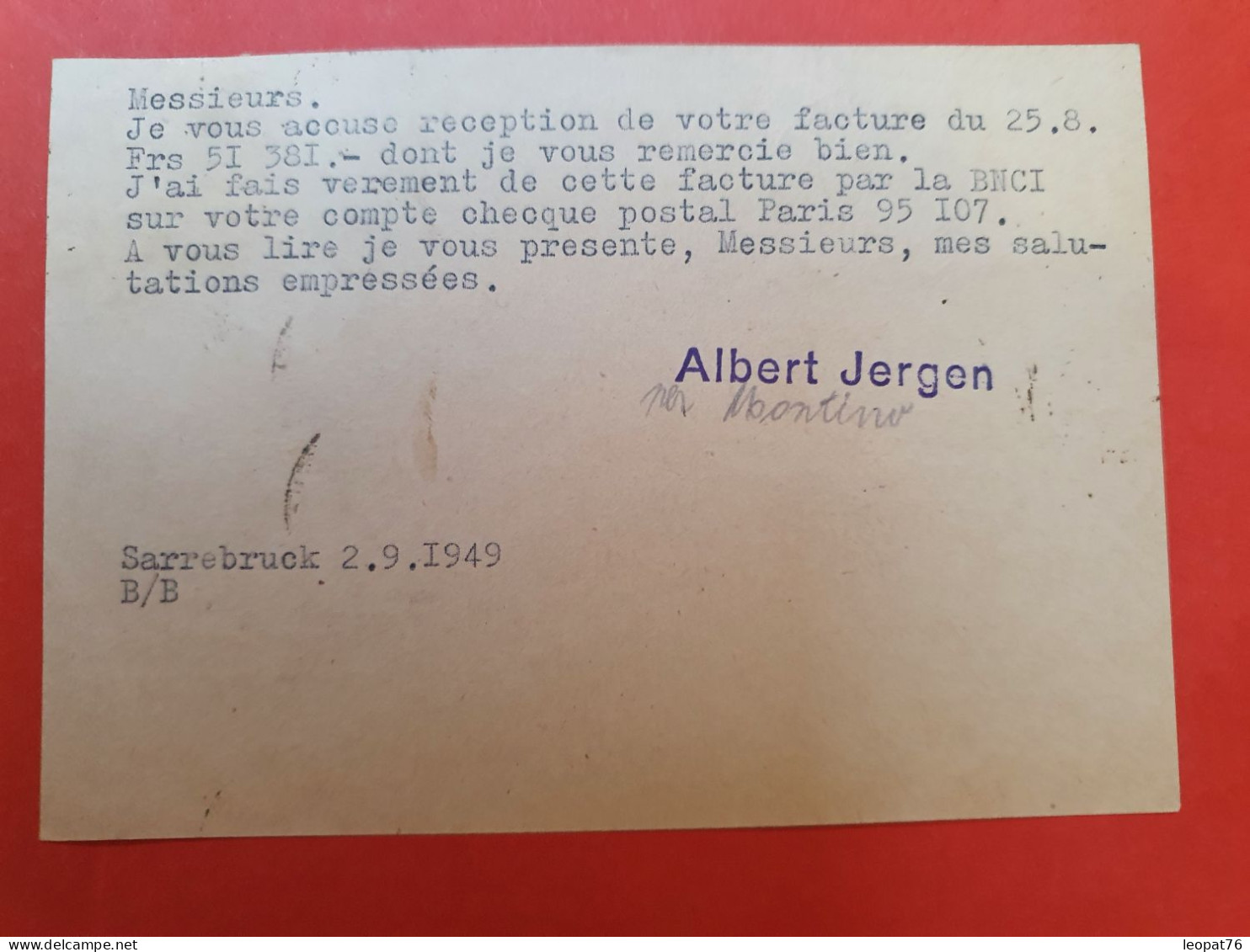 Sarre - Carte Commerciale De Saarbrücken Pour La France En 1949 - D 147 - Storia Postale