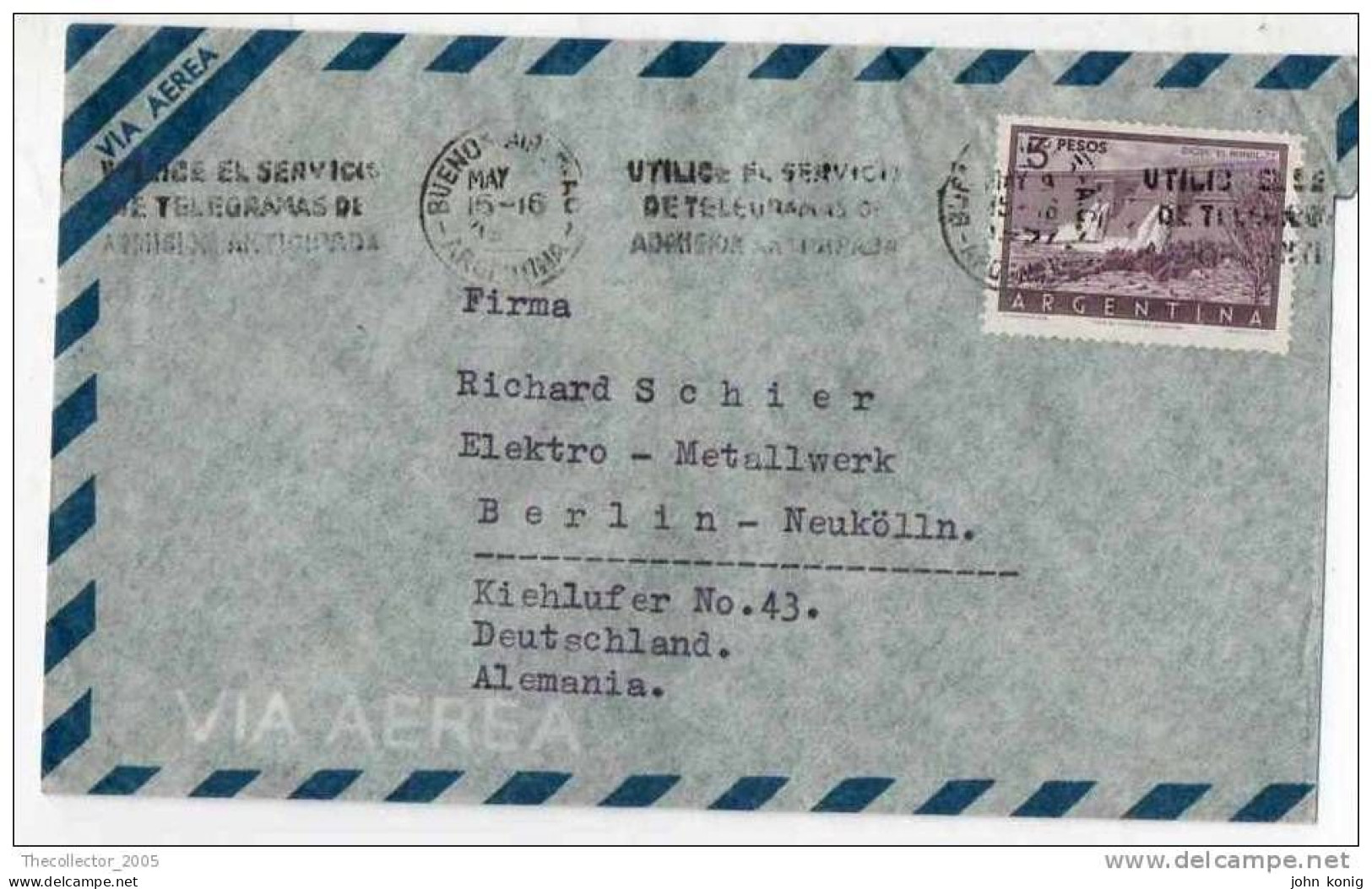 Lettera Busta Argentina-Argentinien Letter- Cover - Briefe- Posta Aerea Anni '50 (of '50s)-Air Mail-to Germany-Berlin - Luchtpost