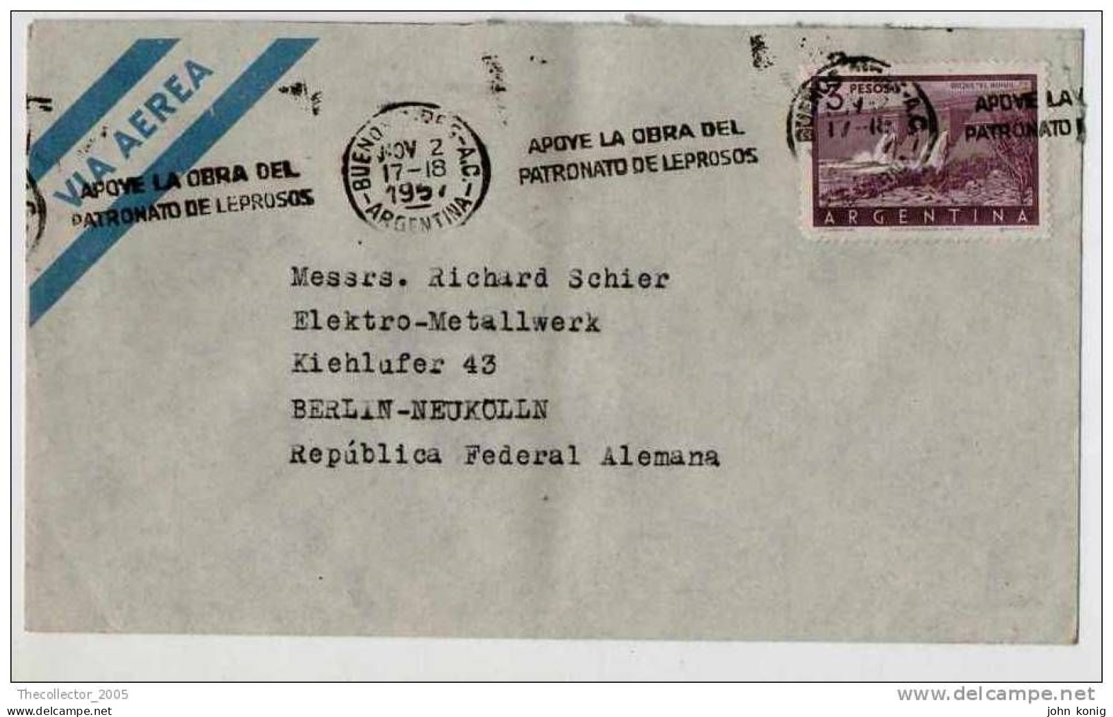 Lettera Busta Argentina-Argentinien Letter- Cover - Briefe- Posta Aerea Anni '50 (of '50s)-Air Mail-to Germany-Berlin - Poste Aérienne