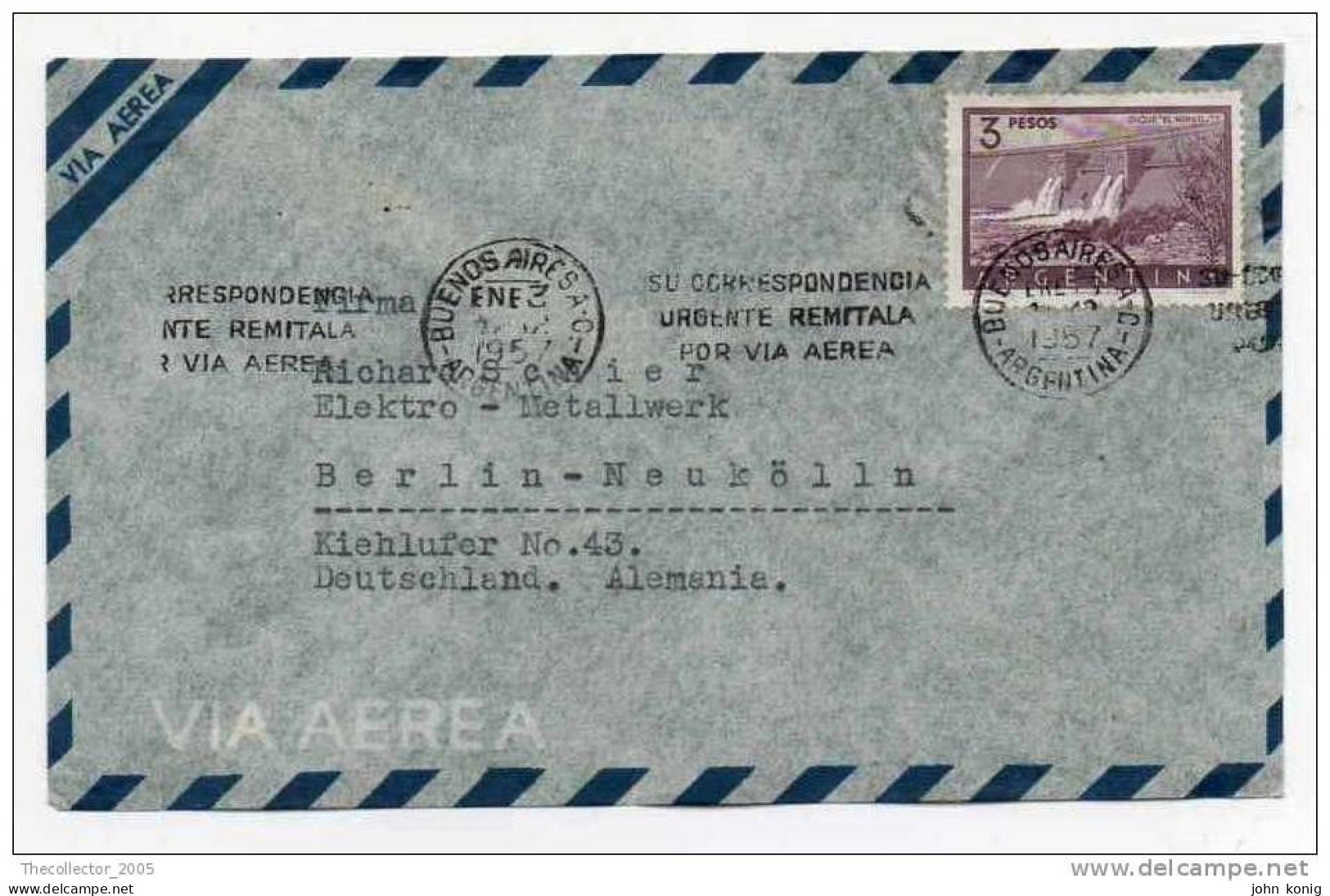 Lettera Busta Argentina-Argentinien Letter- Cover - Briefe- Posta Aerea Anni '50 (of '50s)-Air Mail-to Germany-Berlin - Poste Aérienne