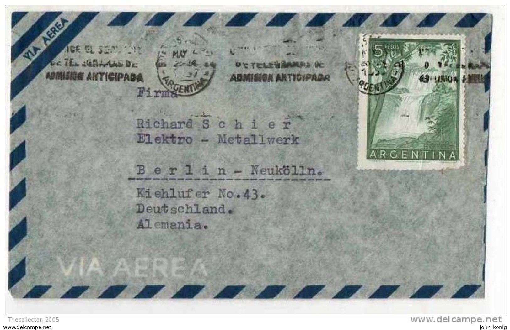 Lettera Busta Argentina-Argentinien Letter- Cover - Briefe- Posta Aerea Anni '50 (of '50s)-Air Mail-to Germany-Berlin - Poste Aérienne