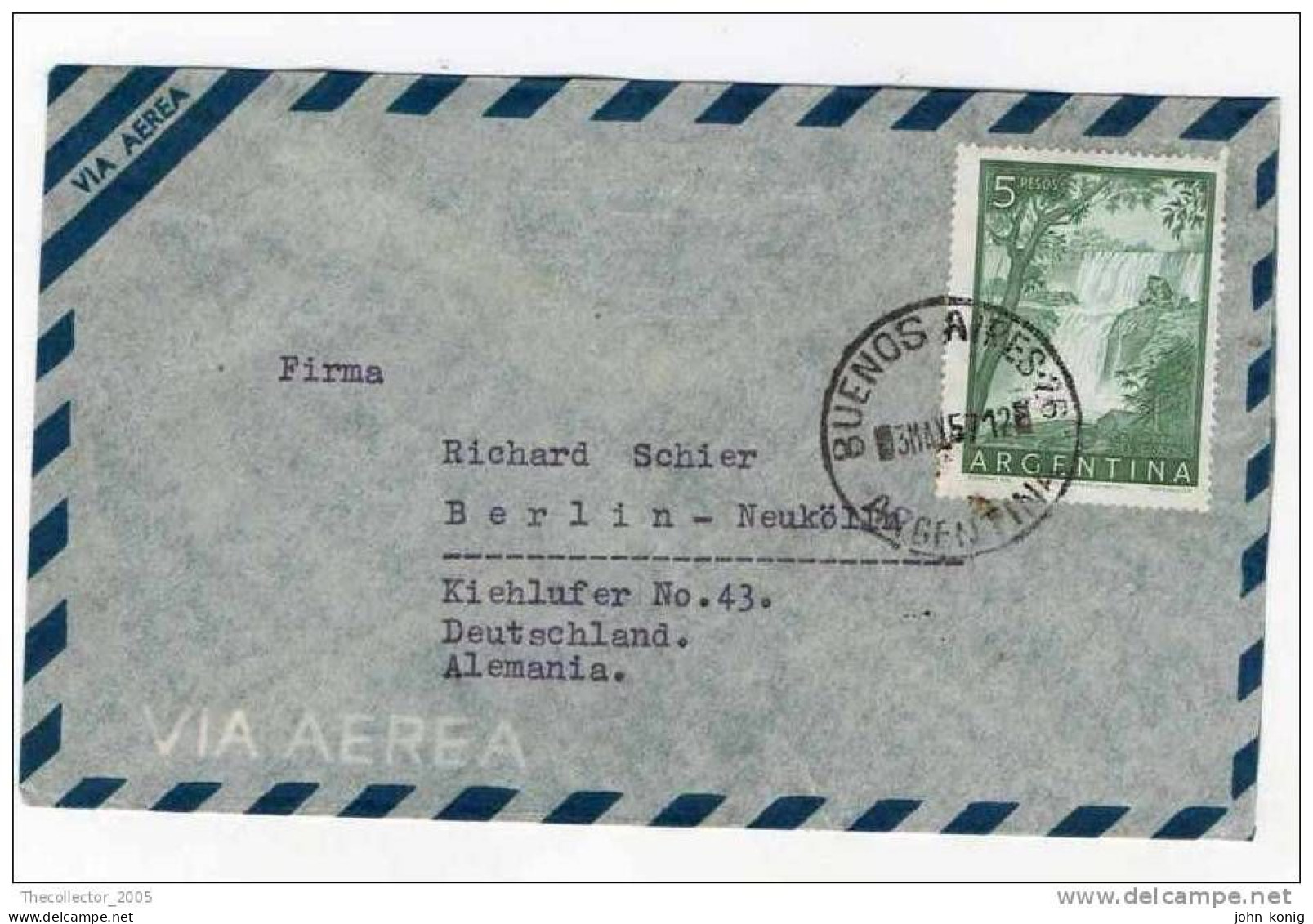 Lettera Busta Argentina-Argentinien Letter- Cover - Briefe- Posta Aerea Anni '50 (of '50s)-Air Mail-to Germany-Berlin - Posta Aerea