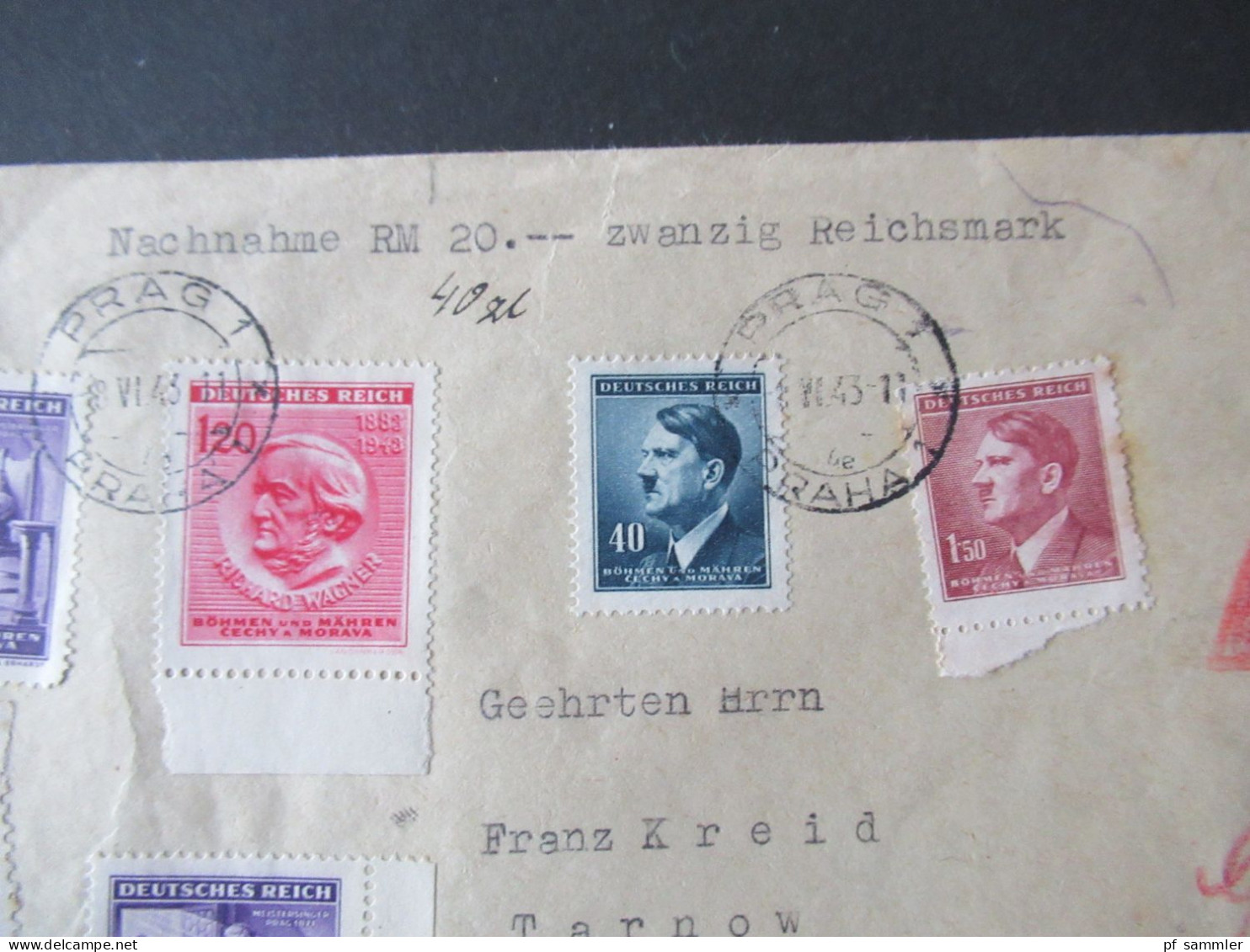 3.Reich 1943 Böhmen Und Mähren Einschreiben Prag 1 / Nachnahme Beleg Ins Generalgouvernement Mit Ank. Stempel Tarnow - Storia Postale