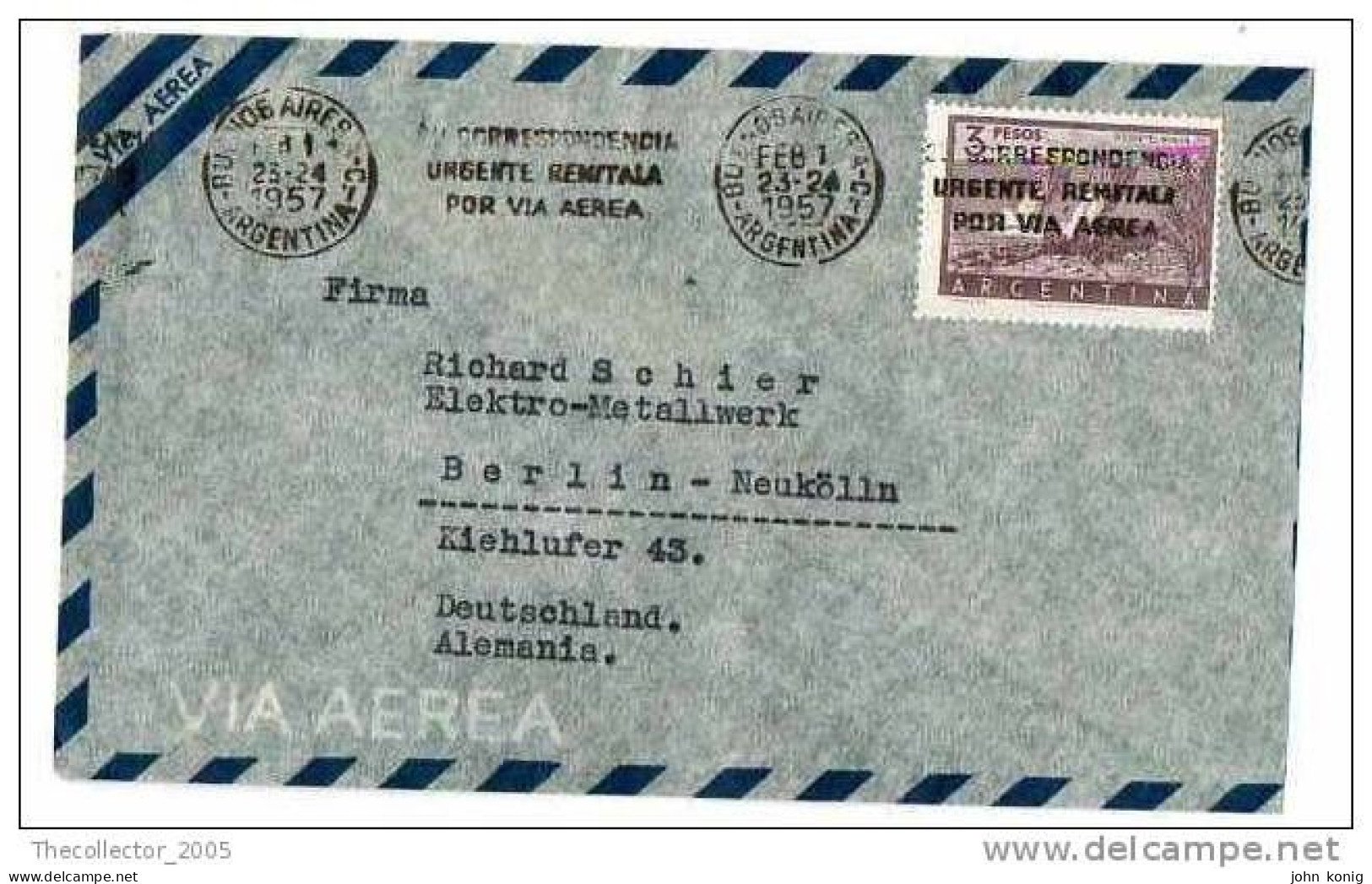 Lettera Busta Argentina-Argentinien Letter- Cover - Briefe- Posta Aerea Anni '50 (of '50s)-Air Mail-to Germany-Berlin - Poste Aérienne