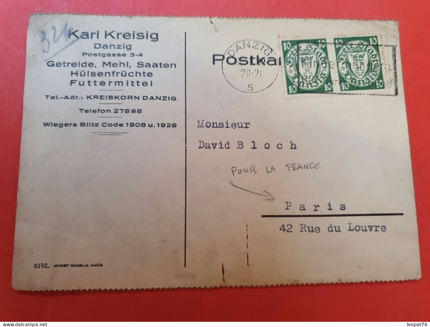 Dantzig - Carte Commerciale Pour Paris En 1932 - D 160 - Cartas & Documentos