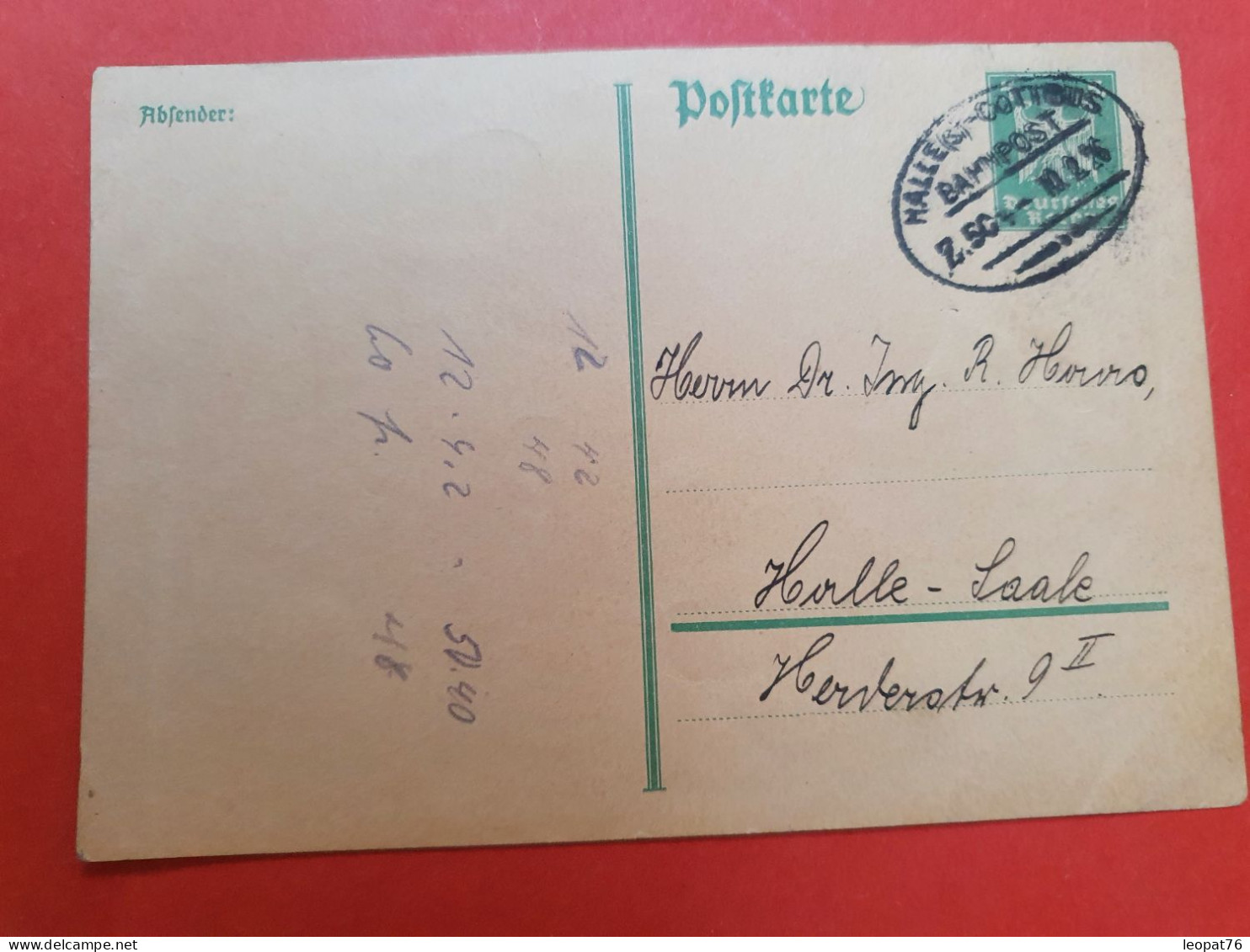 Allemagne - Oblitération Ambulant Sur Entier Postal Pour Halle En 1926 - D 169 - Briefkaarten