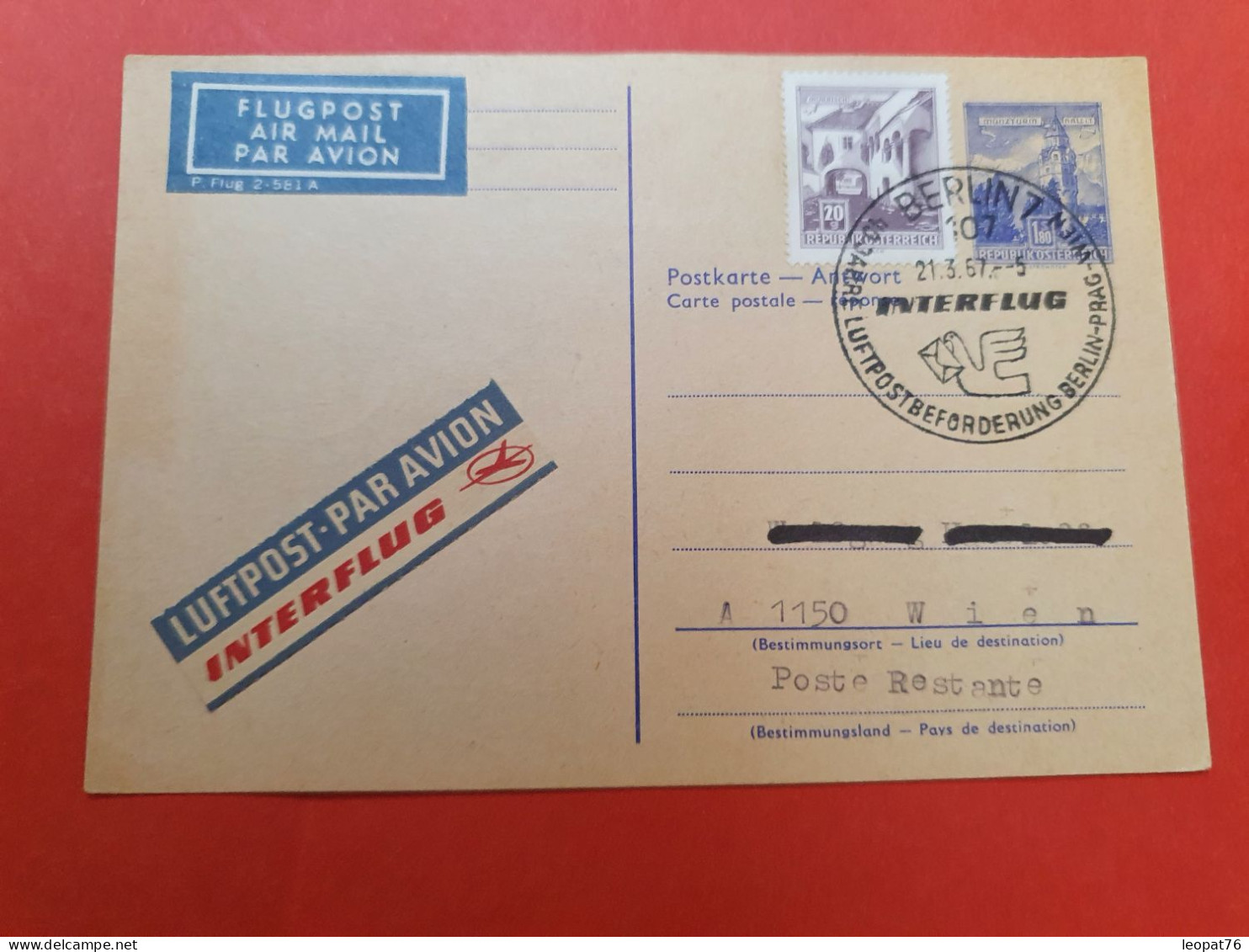 Autriche - Entier Postal Réponse + Complément, De Berlin Pour Wien Par Avion En 1967 - D 174 - Briefkaarten