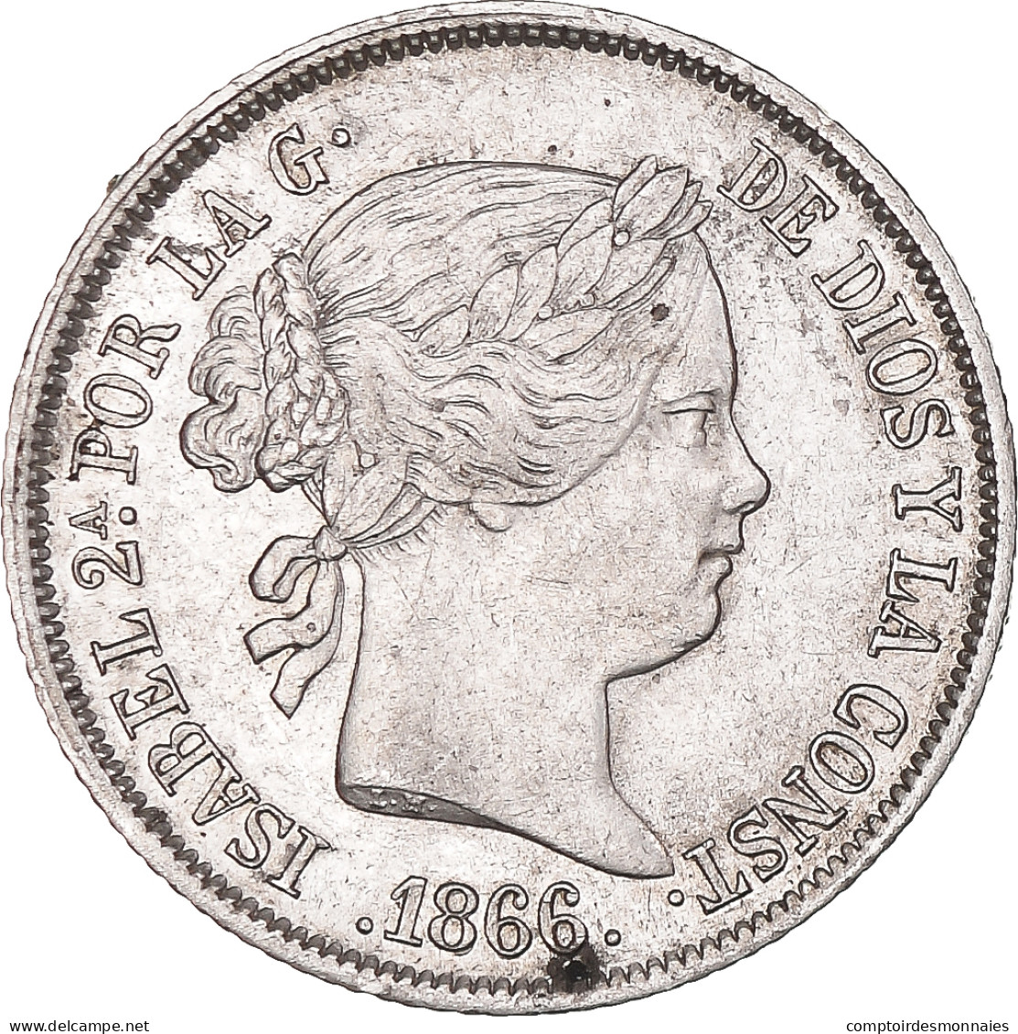 Monnaie, Espagne, Isabel II, 40 Centimos, 1866, Madrid, TTB+, Argent, KM:628.2 - Premières Frappes