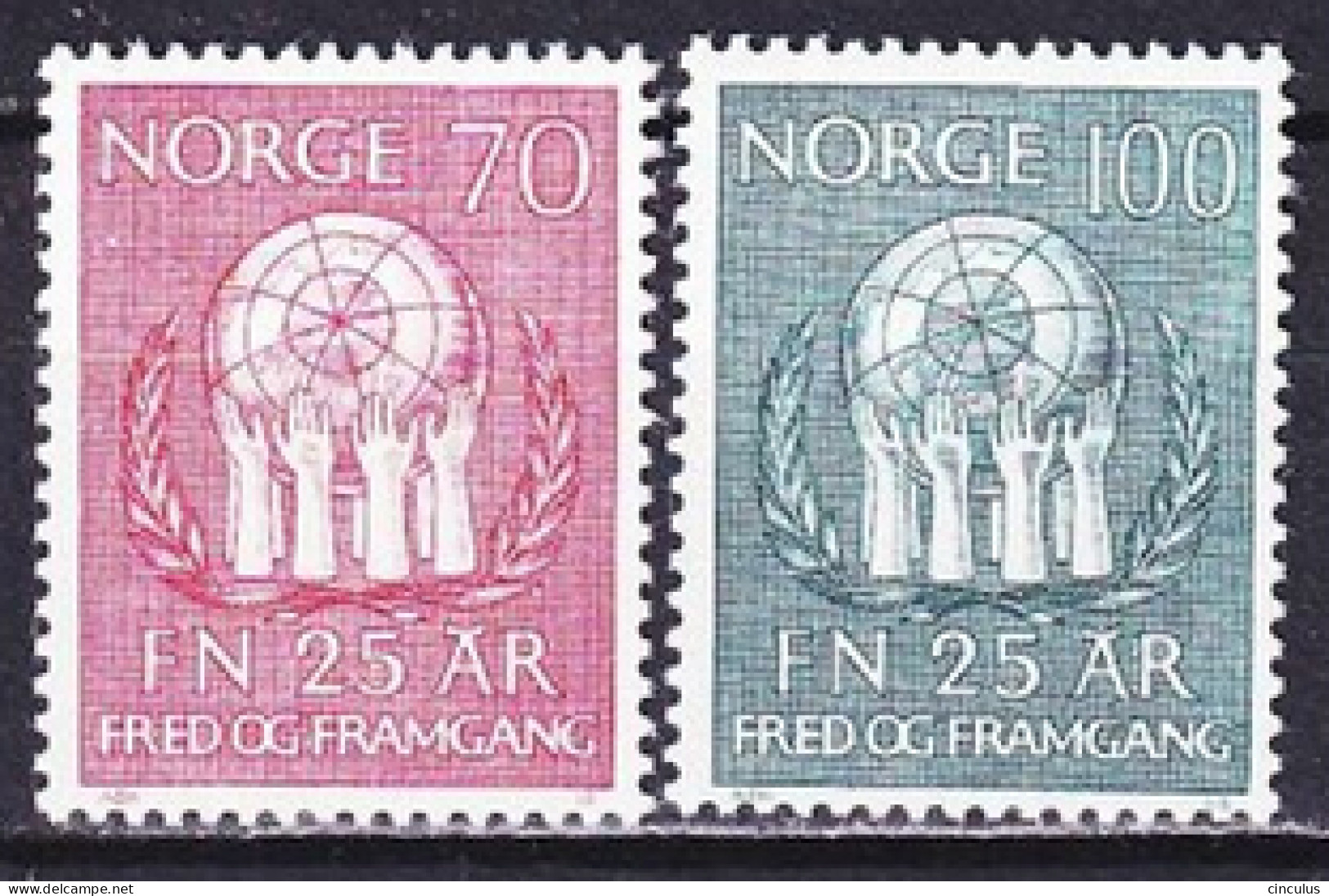 1970. Norway. UN (United Nations), 25th Anniversary. MNH. Mi. Nr. 611-12 - Nuevos