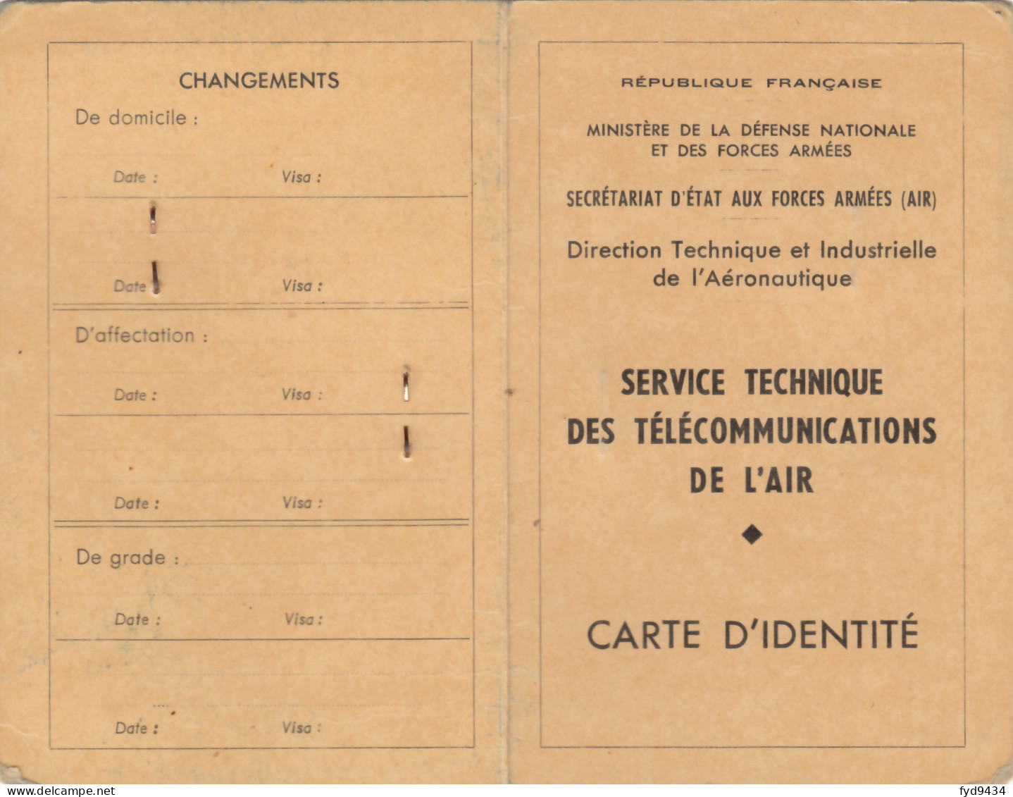 Carte D'Identité Du Service Technique Des Télécommunications De L'Air - 1961 - Aviation