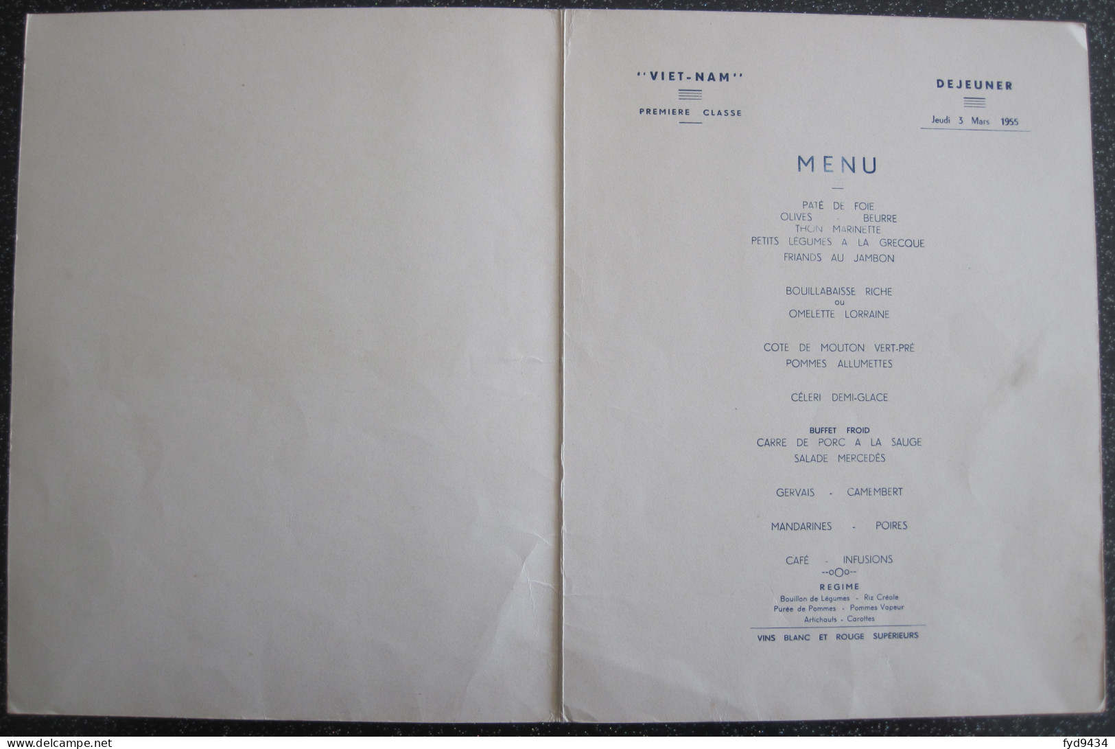 Menu Du Paquebot " Viet - Nam " De La Cie Des Messageries Maritimes - 1955 - Sonstige & Ohne Zuordnung