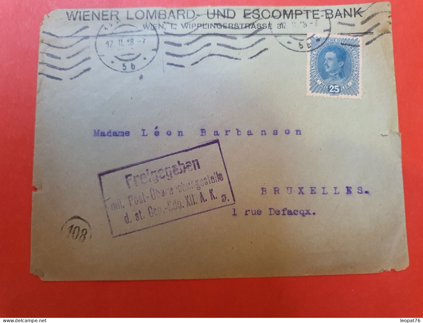 Autriche - Enveloppe Commerciale De Wien Pour Bruxelles En 1918 Avec Cachet De Contrôle - D 202 - Lettres & Documents