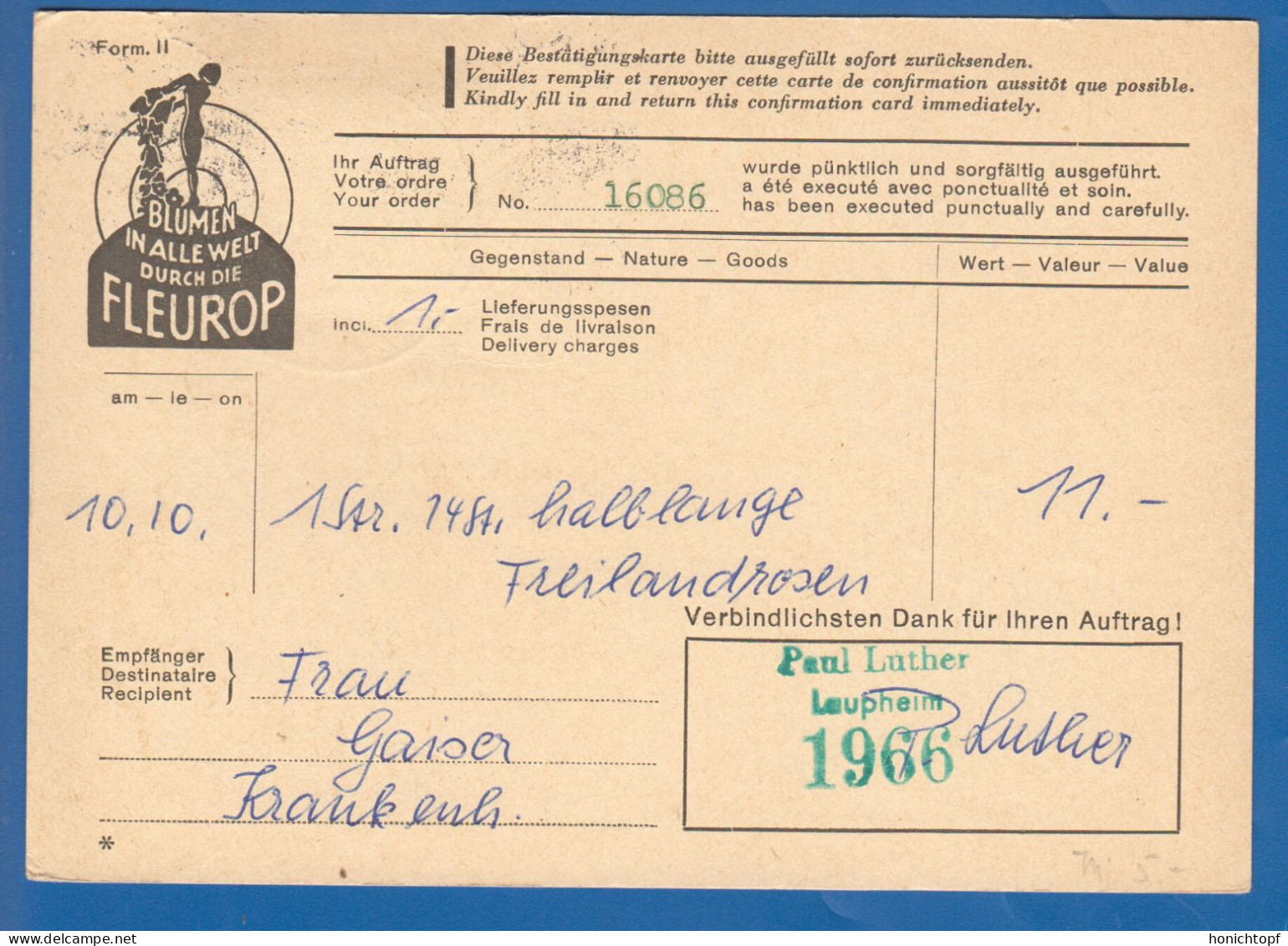 Deutschland; BRD; Postkarte 15 Pf, Dornröschen 1964; Blumenstube Konstanz Am Bodensee - Postcards - Used