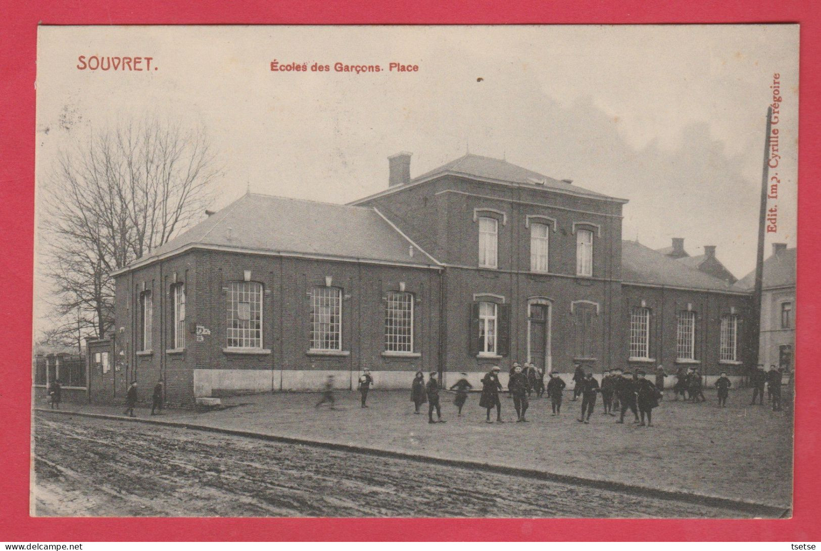 Souvret - Ecole Des Garçons - Place ... Belle Animation - 1911 ( Voir Verso ) - Courcelles