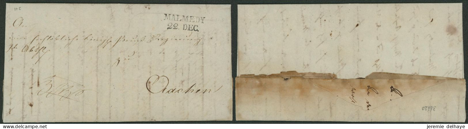 Précurseur - LAC Daté (1819, Texte Allemand) + Obl Linéaire Noir MALMEDY 22 DEC. (Luxe !) > Aachen / Franco, Sans Décomp - 1815-1830 (Hollandse Tijd)