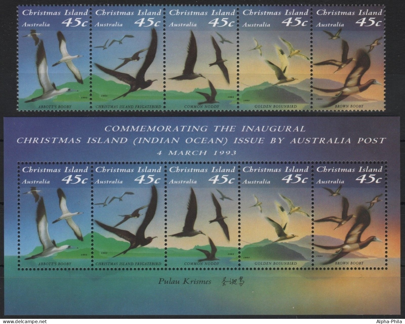 Weihnachtsinsel 1993 - Mi-Nr. 379-383 & Block 7 ** - MNH - Vögel / Birds - Christmas Island