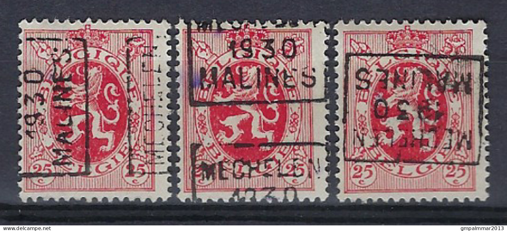 Zegel Nr. 282 Voorafgestempeld Nr. 5919  A + C + D   MECHELEN   1930  MALINES  ;  Staat Zie Scan ! ​LOT 264 - Rollenmarken 1930-..