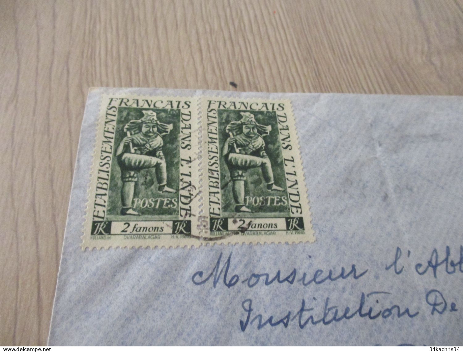 M45 Sur CPA Pondichéry Paire 2 TP Colonies Française établissement De L'Inde Pondichéry Pour Montpellier - Lettres & Documents