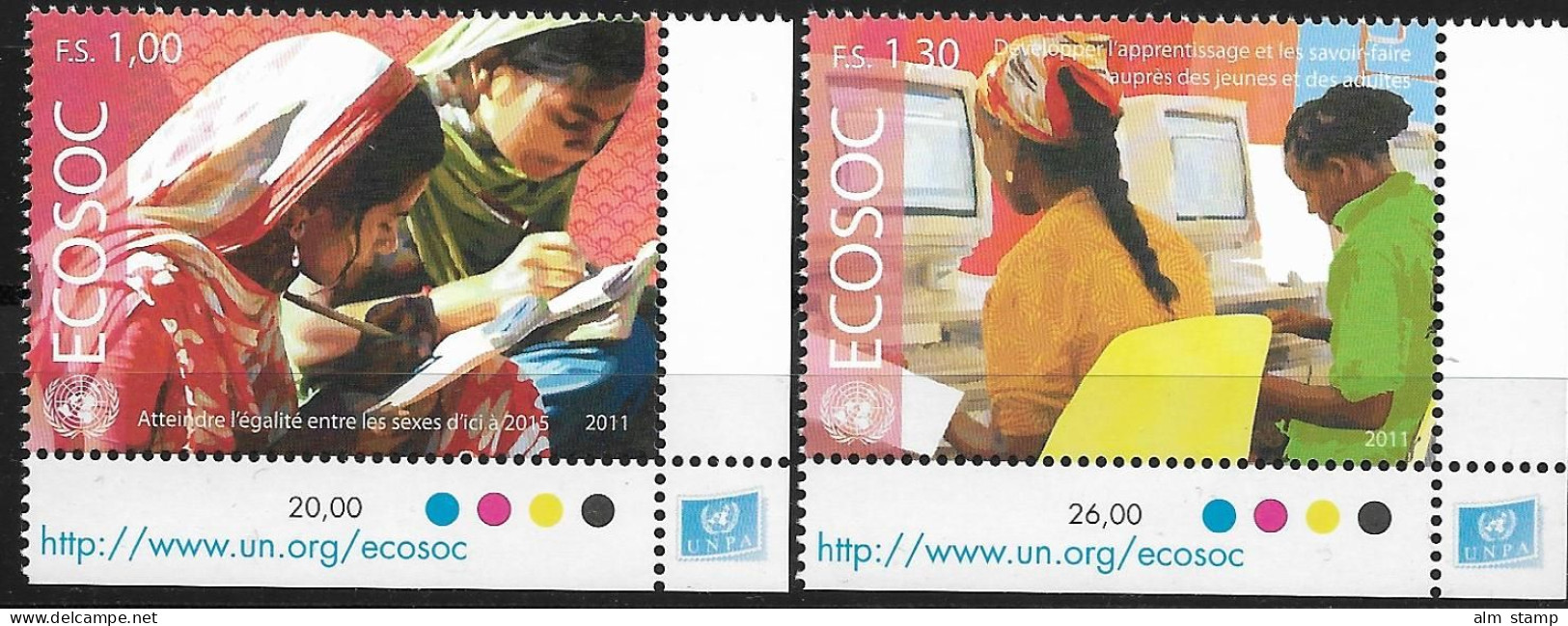 2011 UNO Genf  Mi. 772-3 **MNH  Wirtschafts- Und Sozialrat Der Vereinten Nationen (ECOSOC): Bildungsziele. - Nuevos