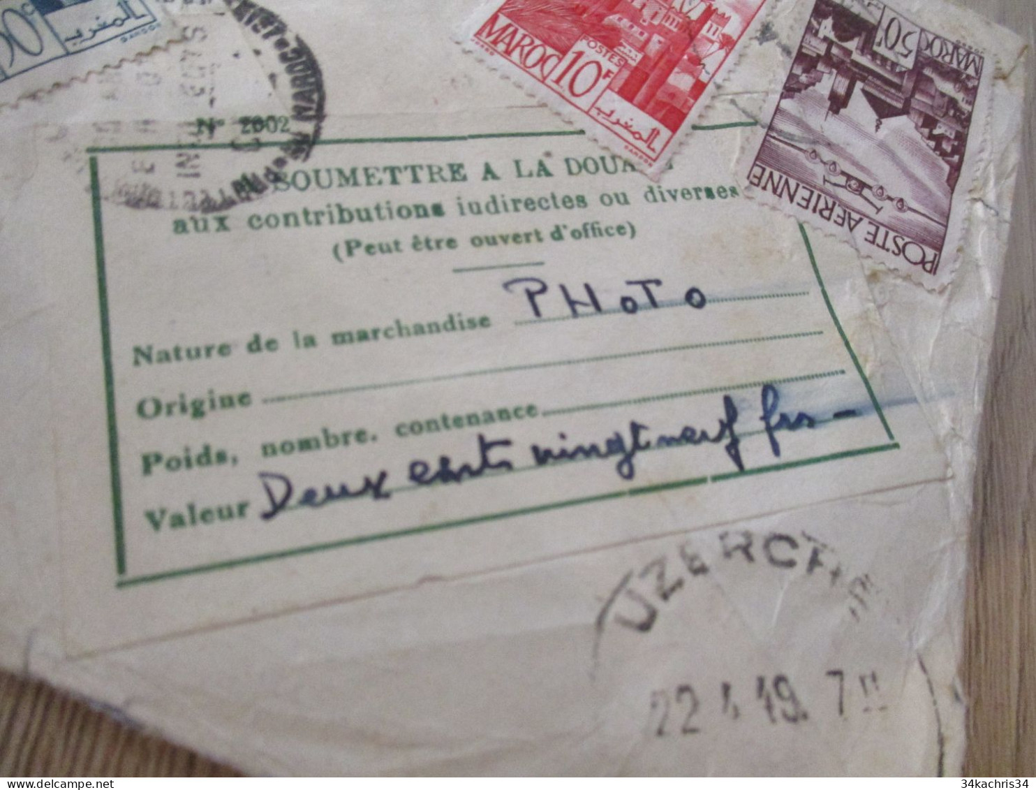 Lettre Colonies Françaises Maroc  4 TP Anciens En Recommandé + Vignette Douane Casablanca Pour Uzerche Pub Erard Optique - Cartas & Documentos