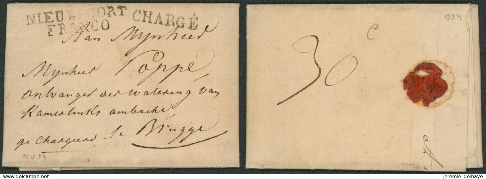 LAC Daté De Nieuport (1827) + Obl Linéaire Noir NIEUWPOORT / FRANCO (R) & Chargé > Brugge. Combinaison !! - 1815-1830 (Période Hollandaise)