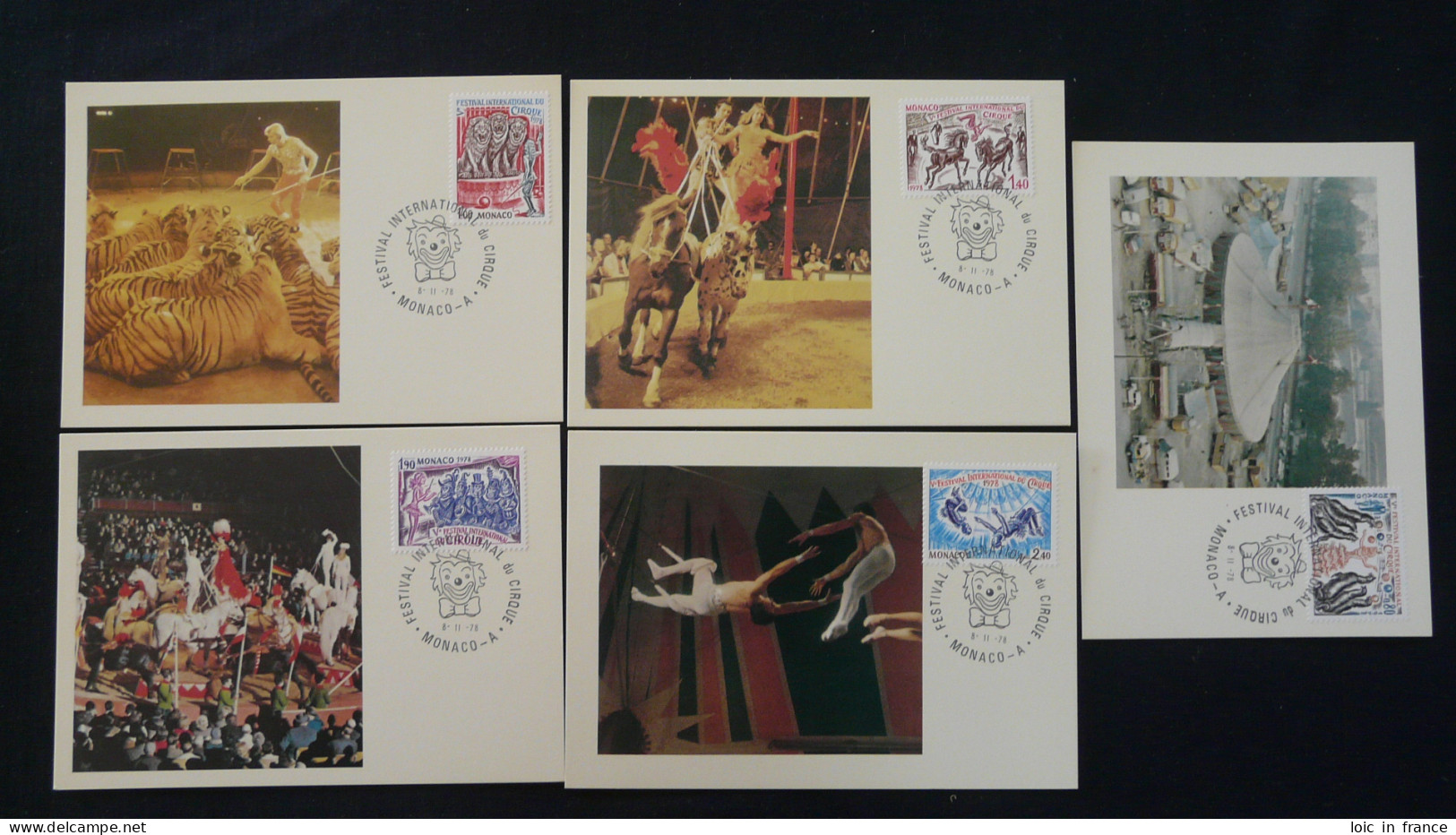 Série De 5 Set Of 5 Cartes Maximum Cards Cirque Circus Monaco 1978 - Zirkus