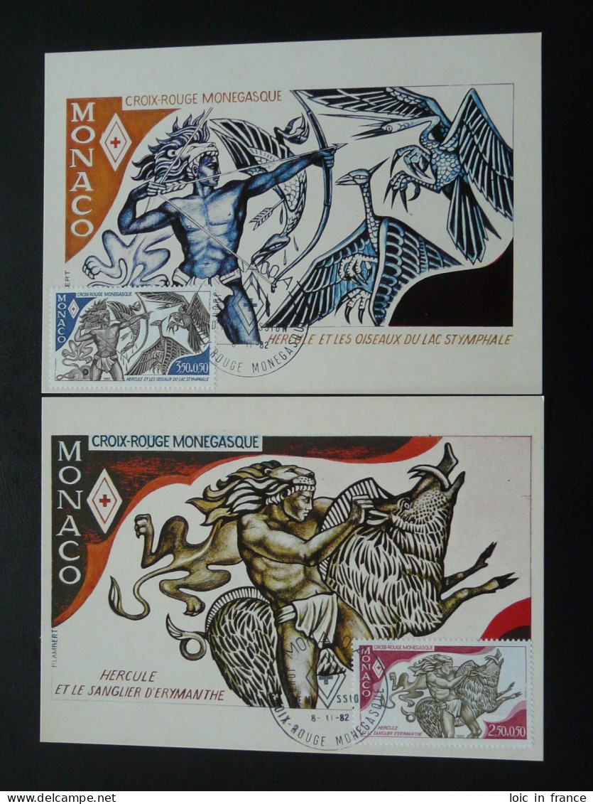 Carte Maximum Card (x2) Mythologie Hercule Mythology Croix Rouge Red Cross Monaco 1982 - Mythology