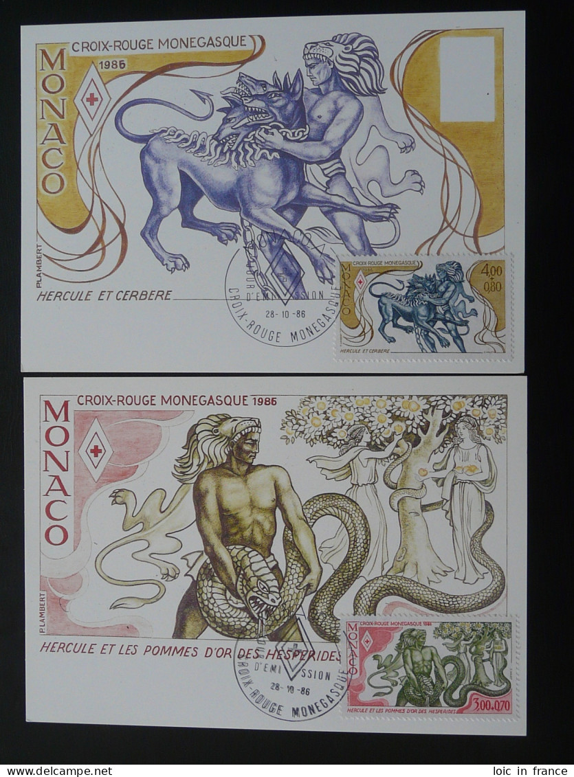 Carte Maximum Card (x2) Mythologie Hercule Mythology Croix Rouge Red Cross Monaco 1986 - Mythologie